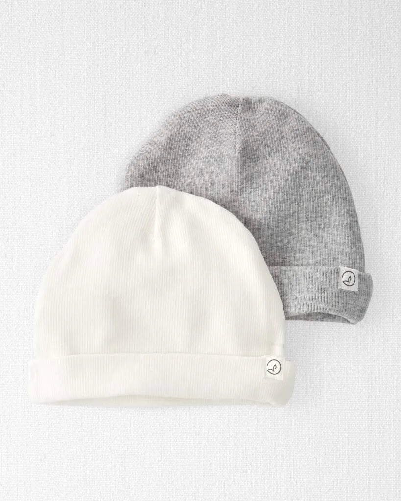 Baby Girl 2-Pack Organic Cotton Rib Caps