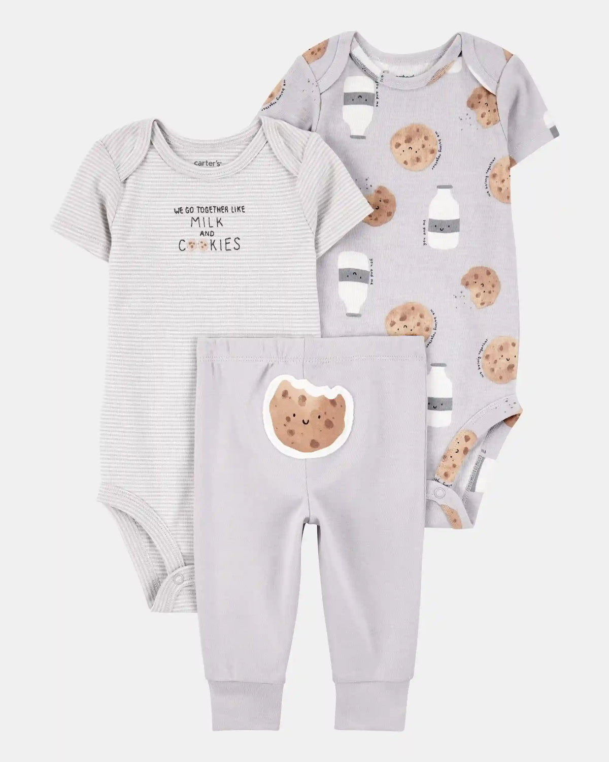 Baby 3-Piece Milk & Cookies Little Character Set® - Grey