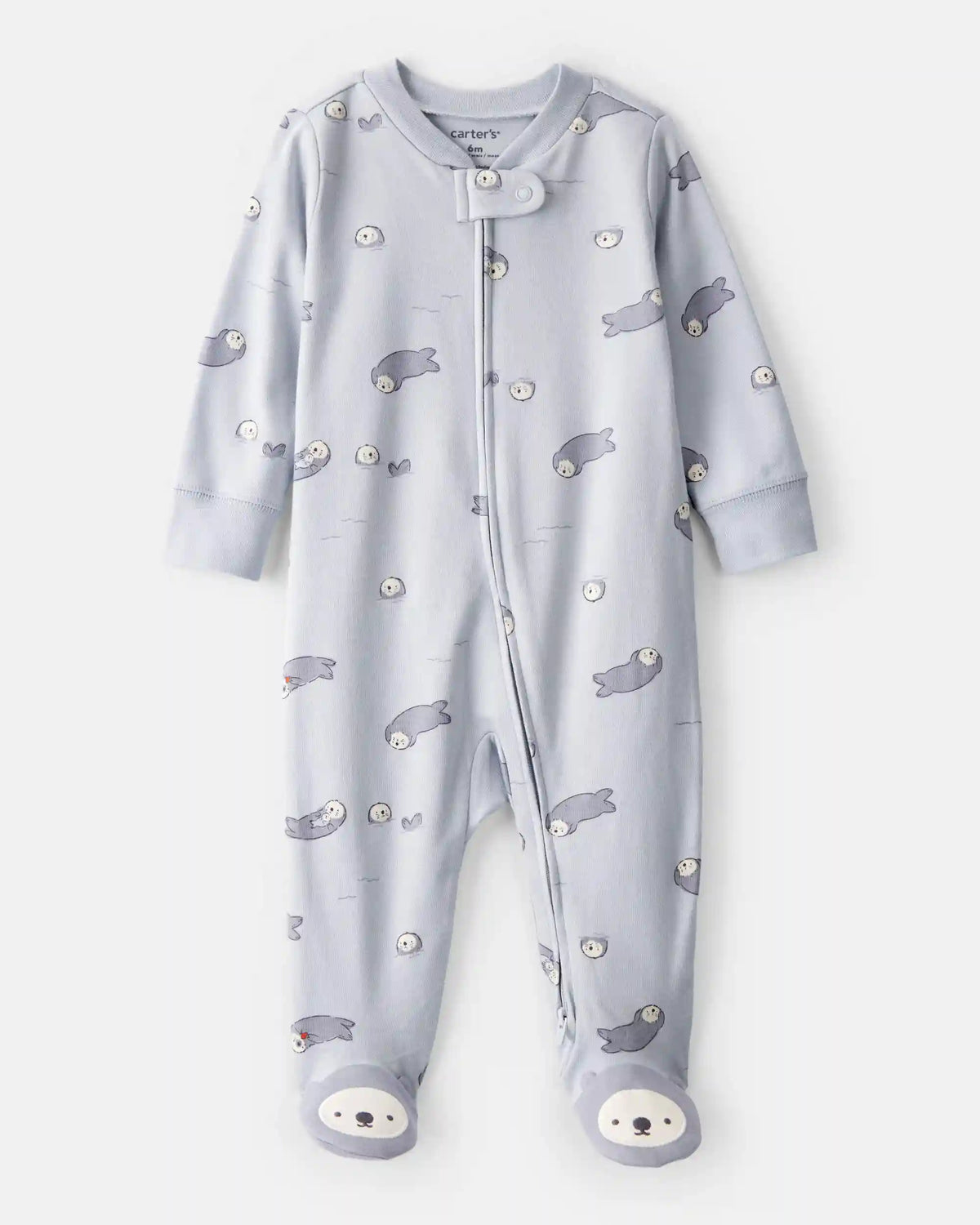 Baby Otter Print 100% Cotton Long-Sleeve Snug Fit Sleep & Play Pajamas - Blue