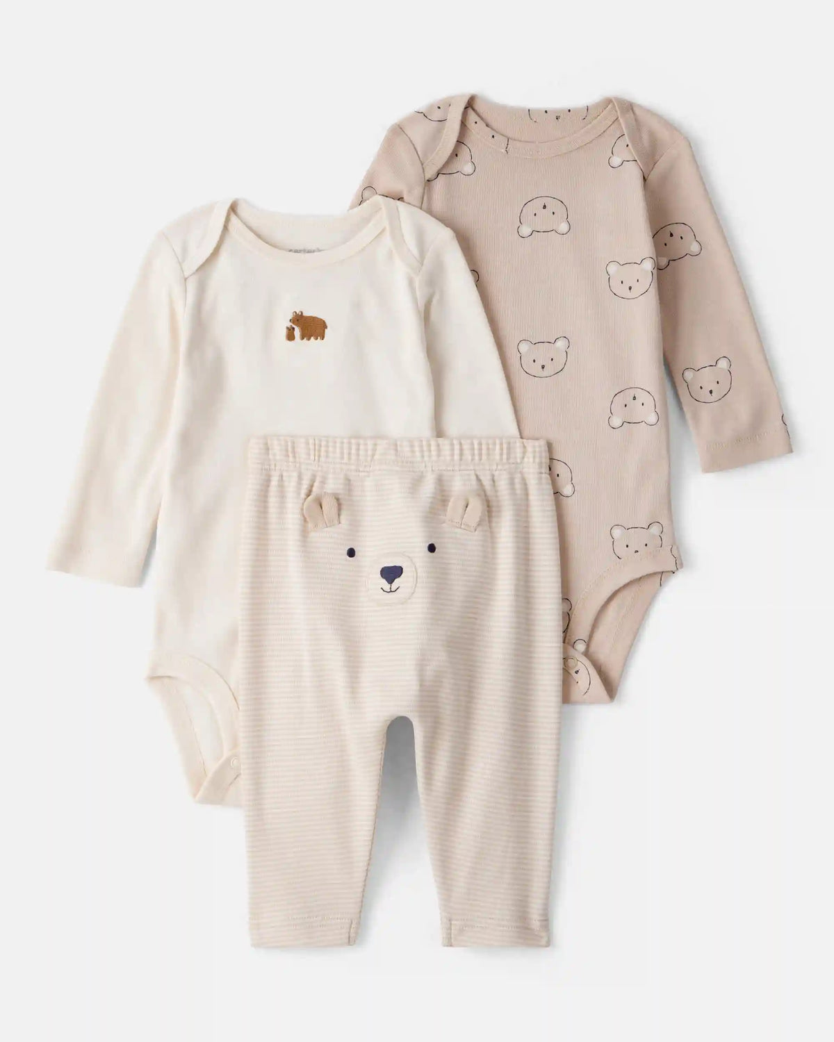 Baby Boy 3-Piece Bear Print Long-Sleeve Bodysuit & Pant Set - Brown/White