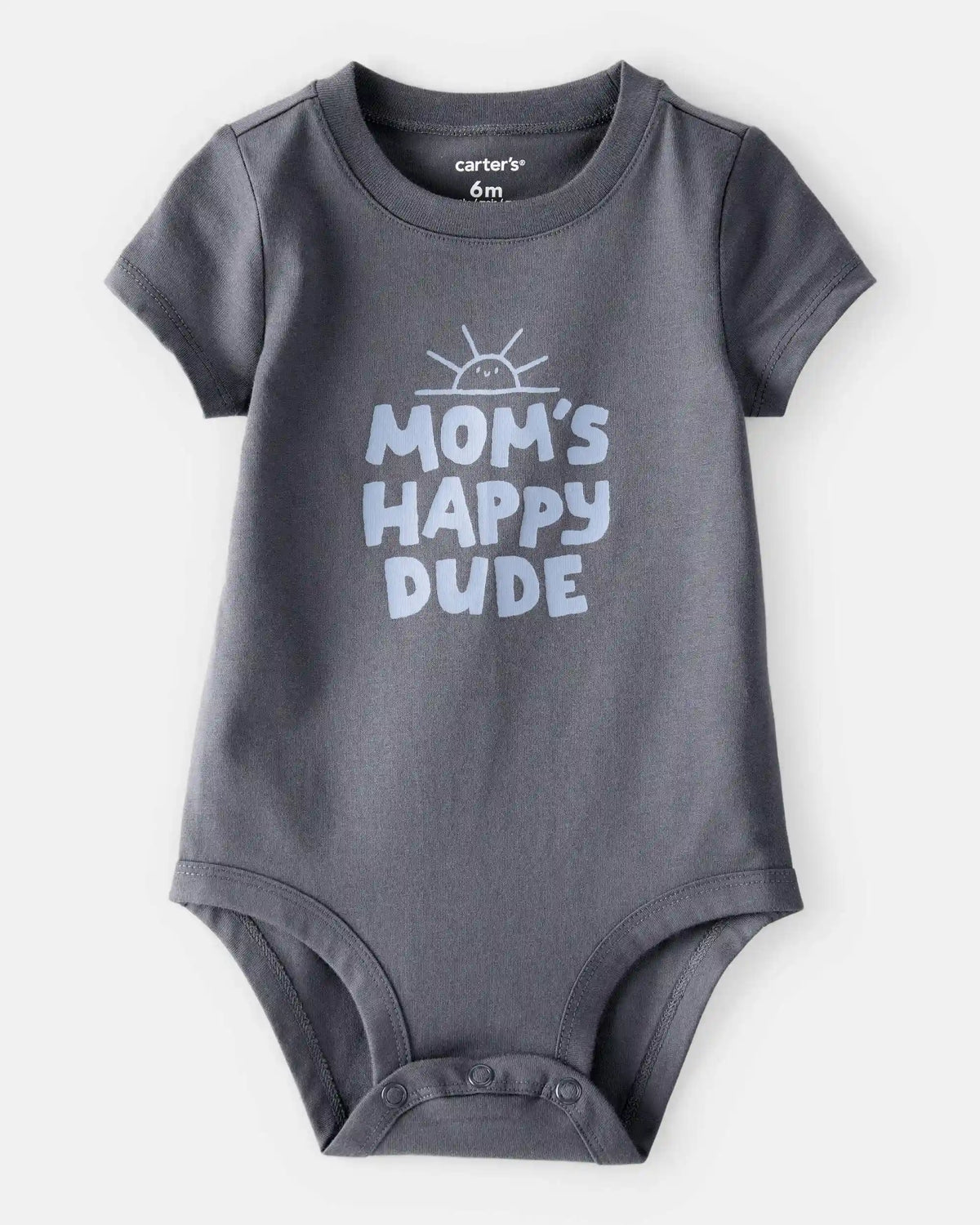 Baby Boy 'Mom's Happy Dude' Short-Sleeve Graphic Bodysuit - Grey
