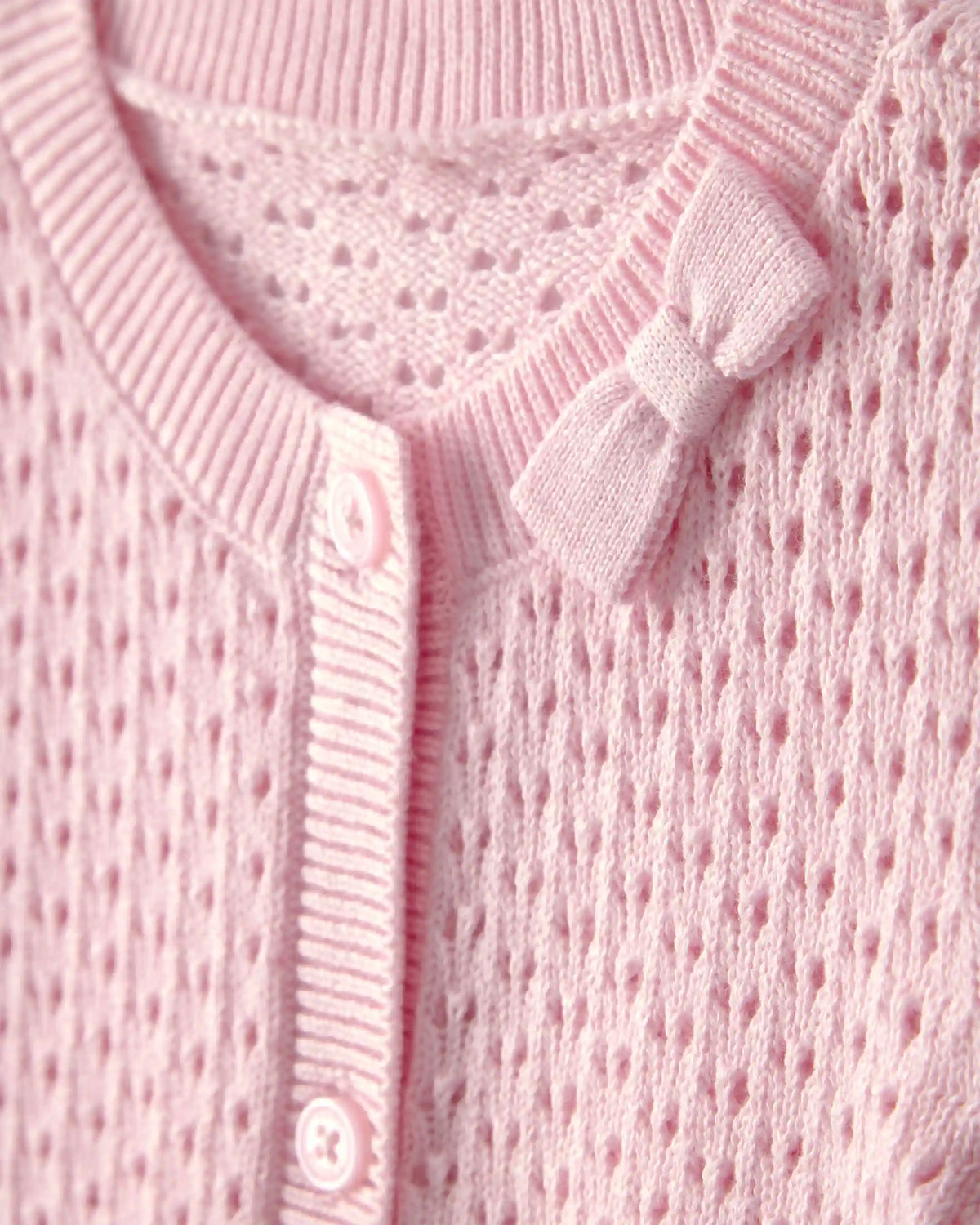 Baby Girl Bow Pointelle Button-Up Cardigan Sweater - Pink