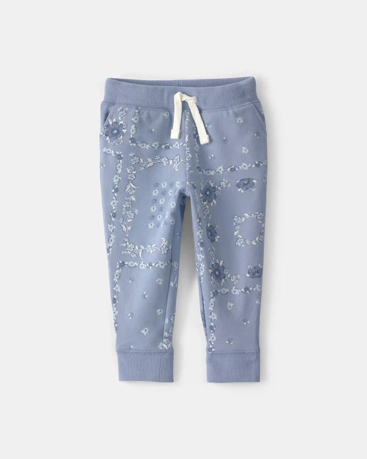 Baby Girl Floral Drawstring Knit Joggers - Blue