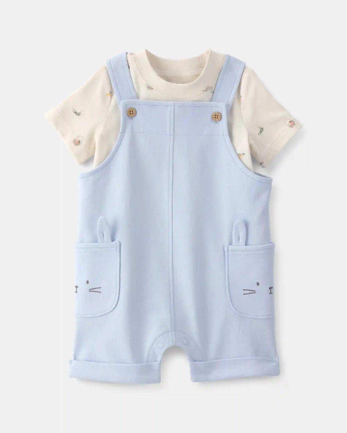 Baby Boy 2-Piece Easter Bunny Shortall Set - Blue/Cream