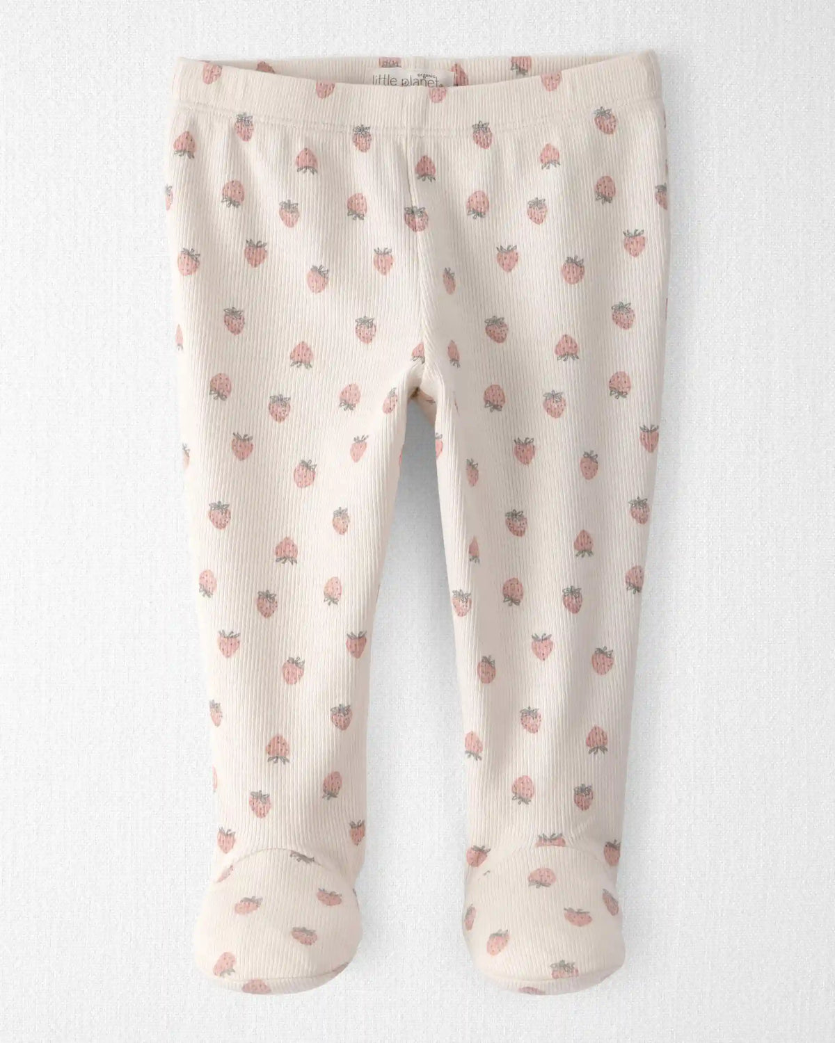 Baby Girl Organic Cotton Rib Footed Pants in Strawberry Print