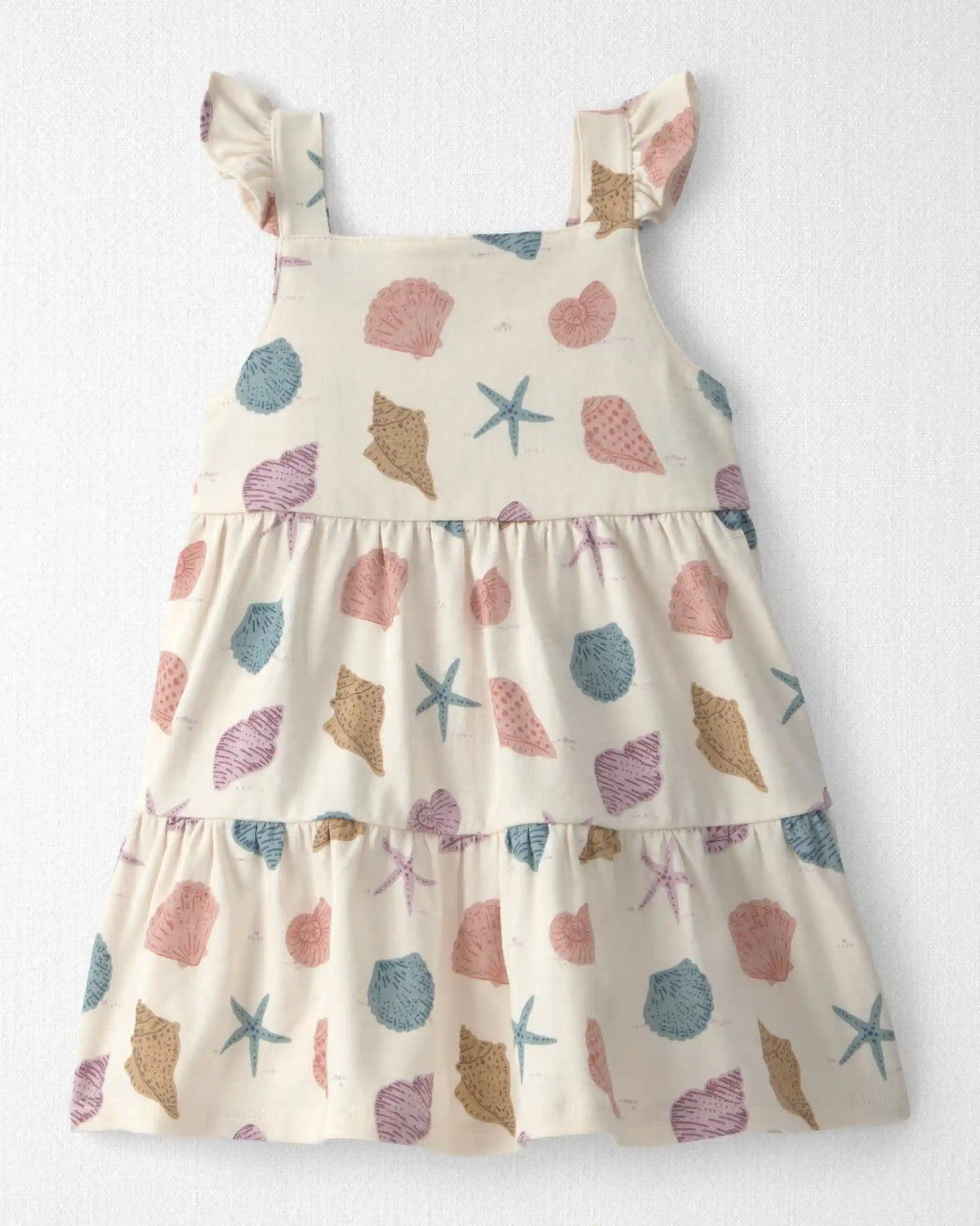 Baby Girl Organic Cotton Tiered Dress in Seashells