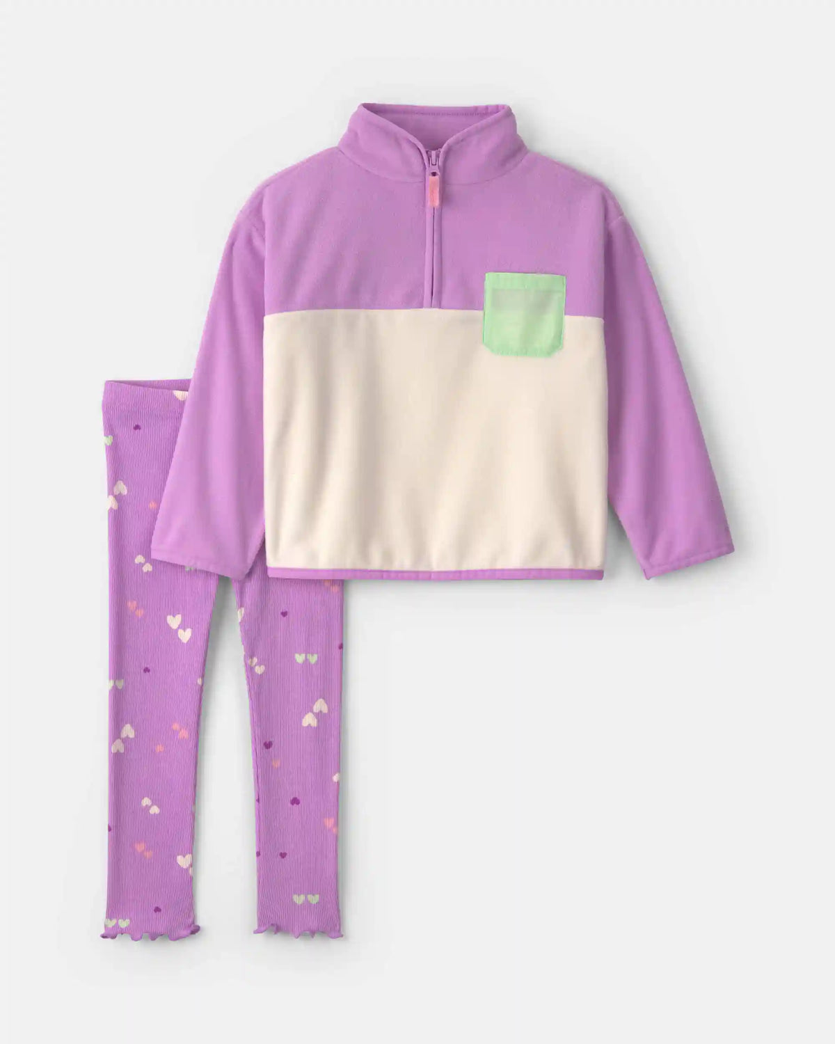 Baby Girl 2-Piece Heart Fleece Long-Sleeve Top & Pant Set - Purple/Cream