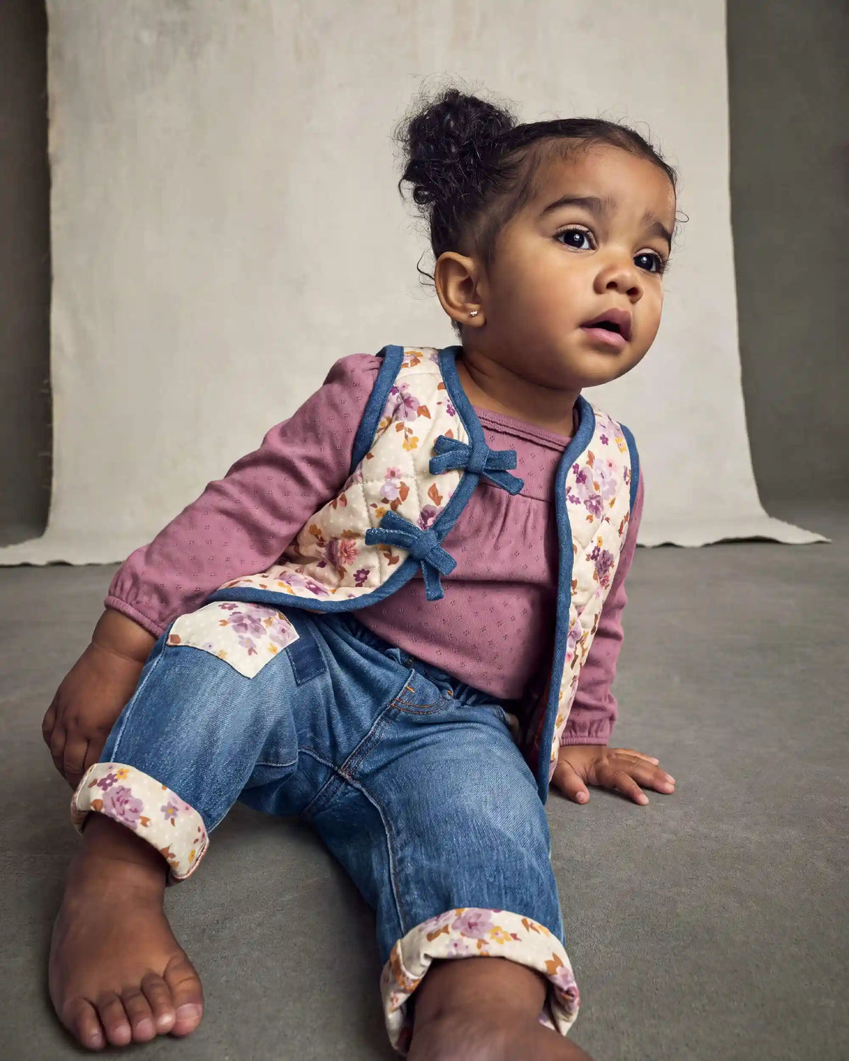 Baby Girl Floral Patch Denim Pull-On Jeans - Light Wash