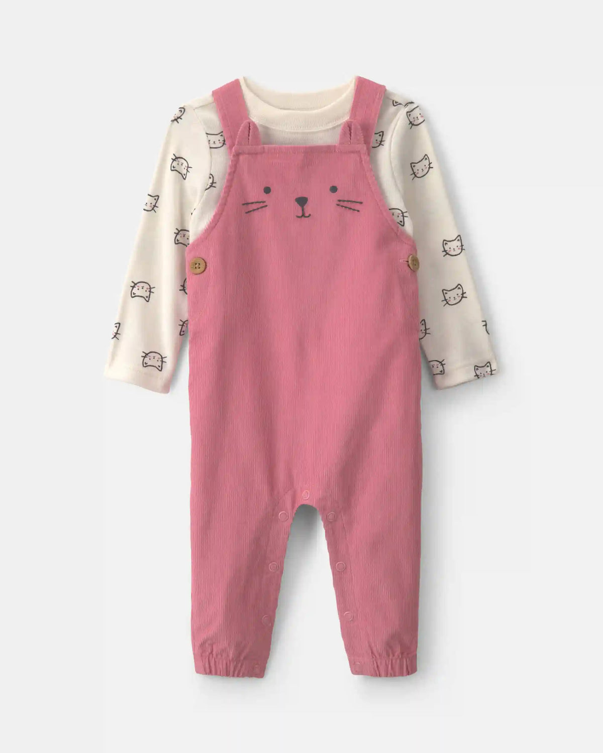 Baby Girl 2-Piece Cat Corduroy Overall Set - Pink