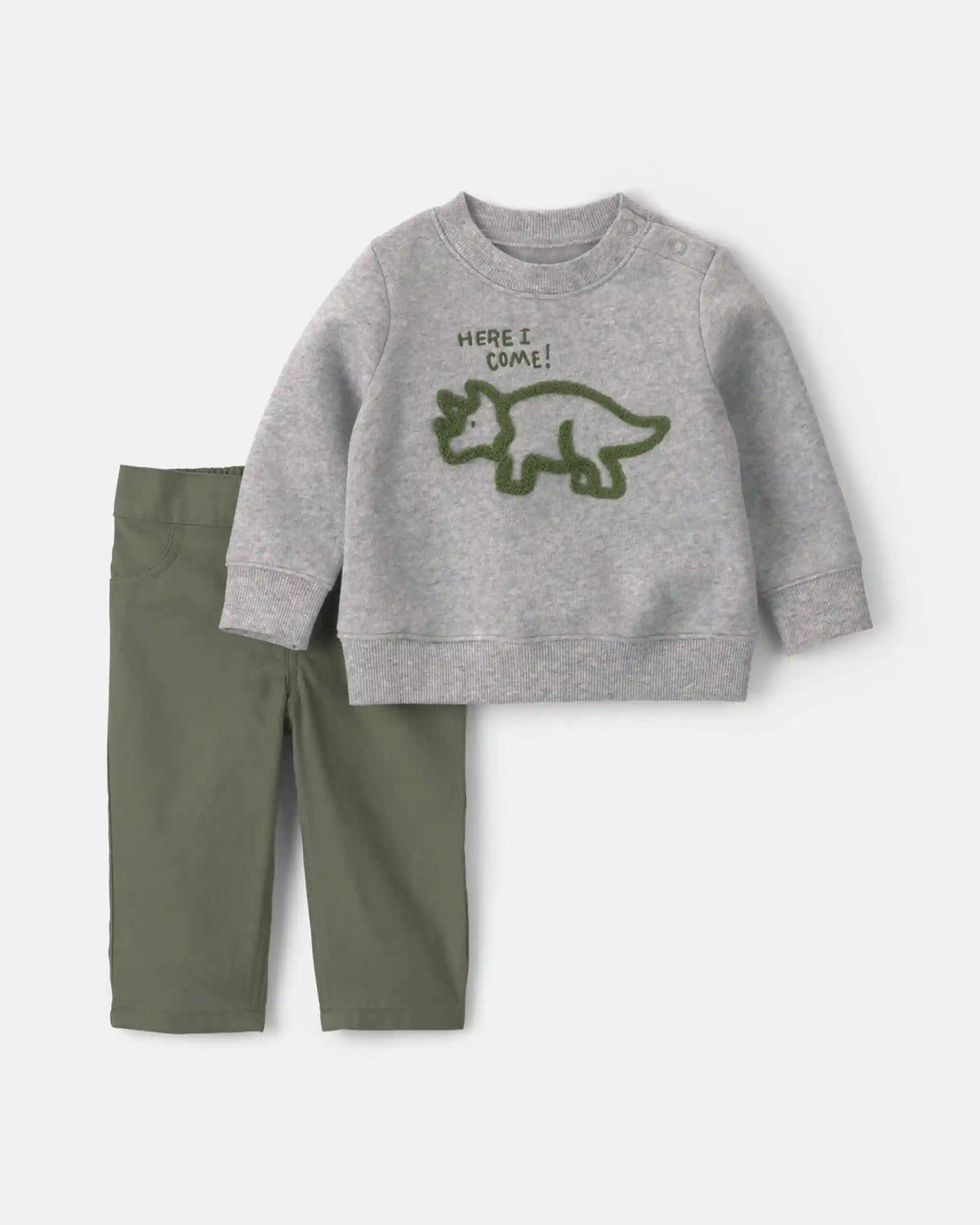 Baby Boy 2-Piece Dinosaur Fleece Pullover & Pant Set - Grey