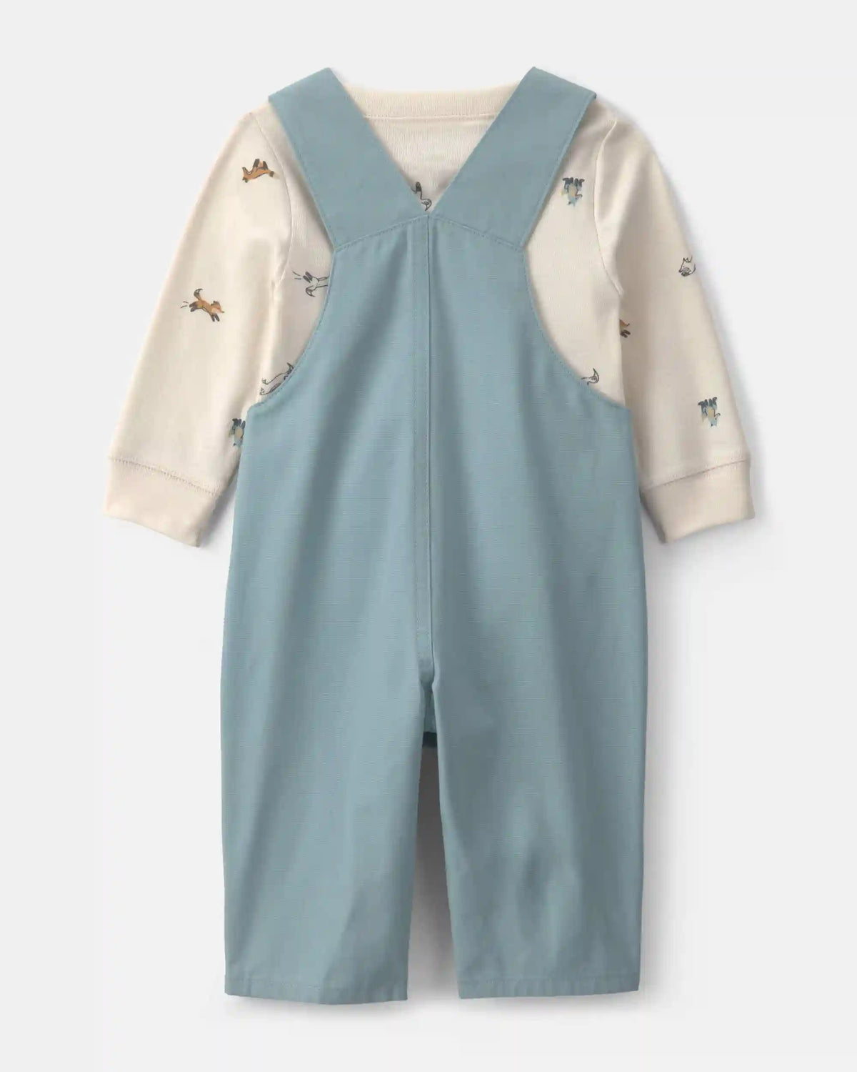 Baby Boy 2-Piece Wolf Long-Sleeve Overall Set - Blue/Cream