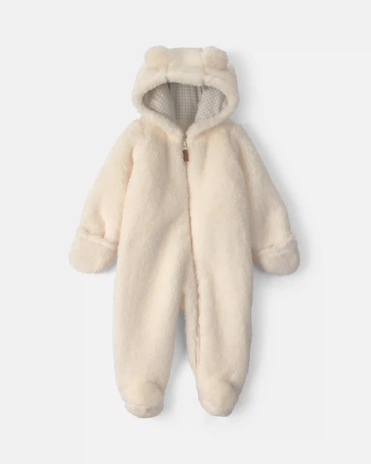 Baby Bear Teddy Fleece Long-Sleeve Jumpsuit - Cream