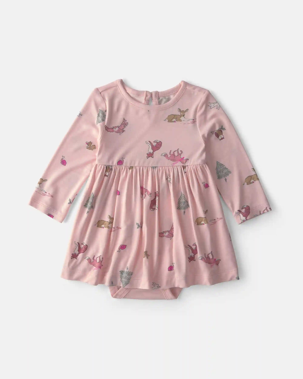 Baby Girl Woodland PurelySoft™ Long-Sleeve Bodysuit Dress - Pink