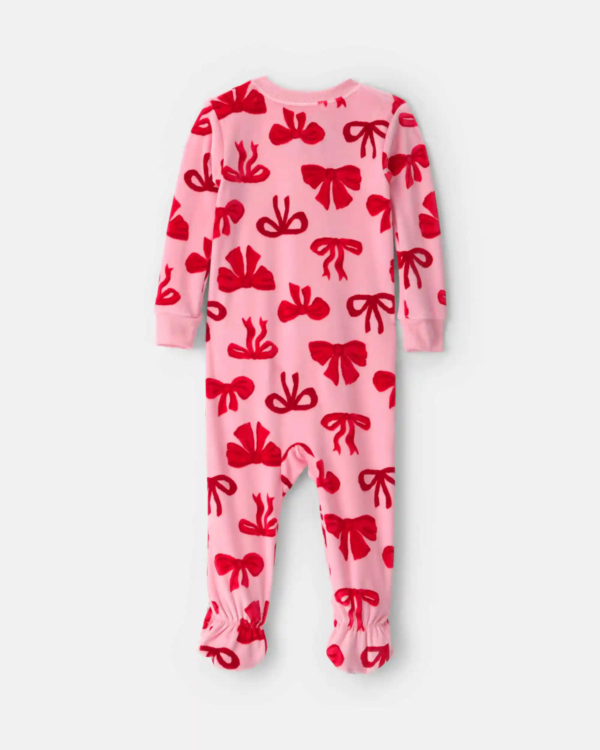 Baby Girl 1-Piece Bows 2-Way Zip DreamPlush Snug Fit Footed Pajama - Pink