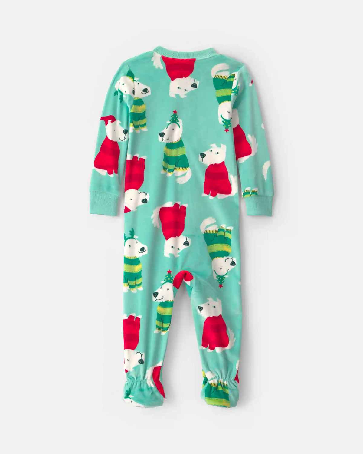 Baby 1-Piece Christmas Dogs 2-Way Zip DreamPlush Snug Fit Footed Pajama - Green