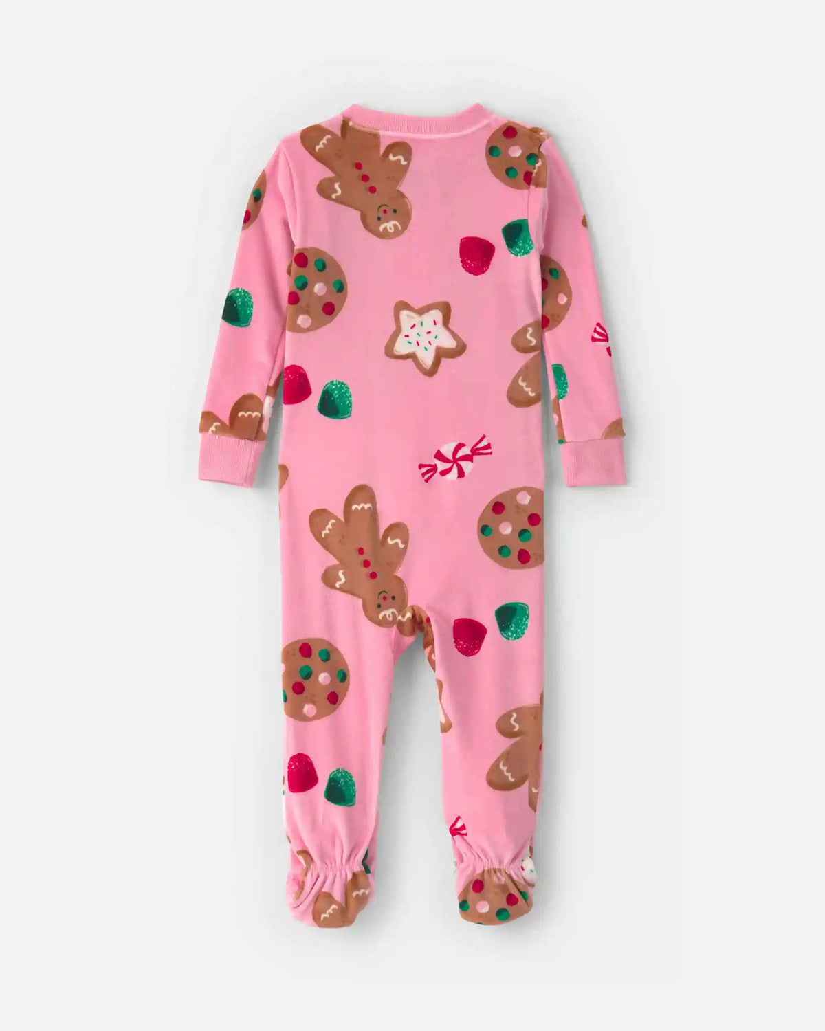 Baby Girl 1-Piece Christmas Gingerbread 2-Way Zip DreamPlush Snug Fit Footed Pajama - Pink