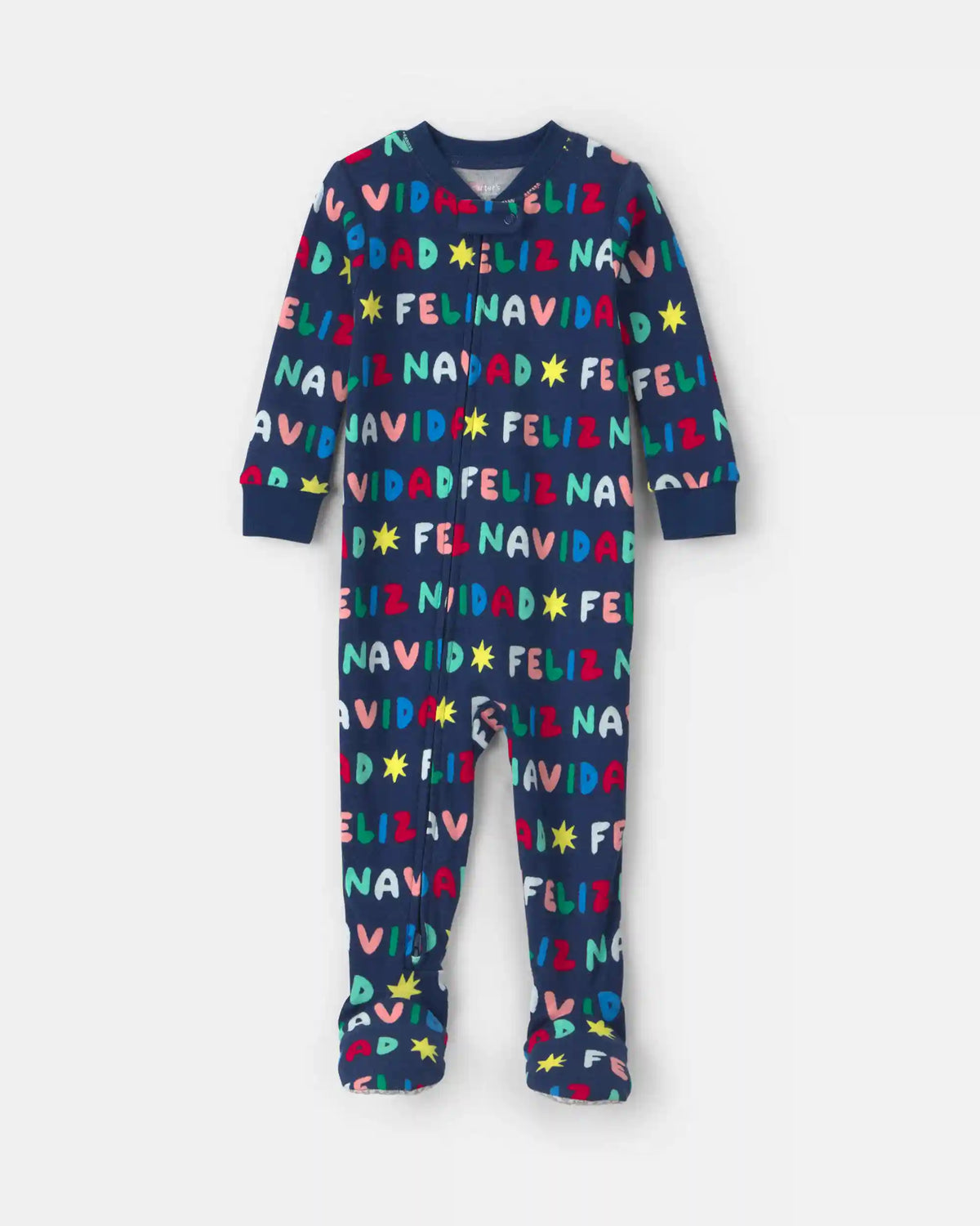 Baby 1-Piece 'Feliz Navidad' Christmas 100% Cotton Snug Fit Footed Pajama - Navy Blue