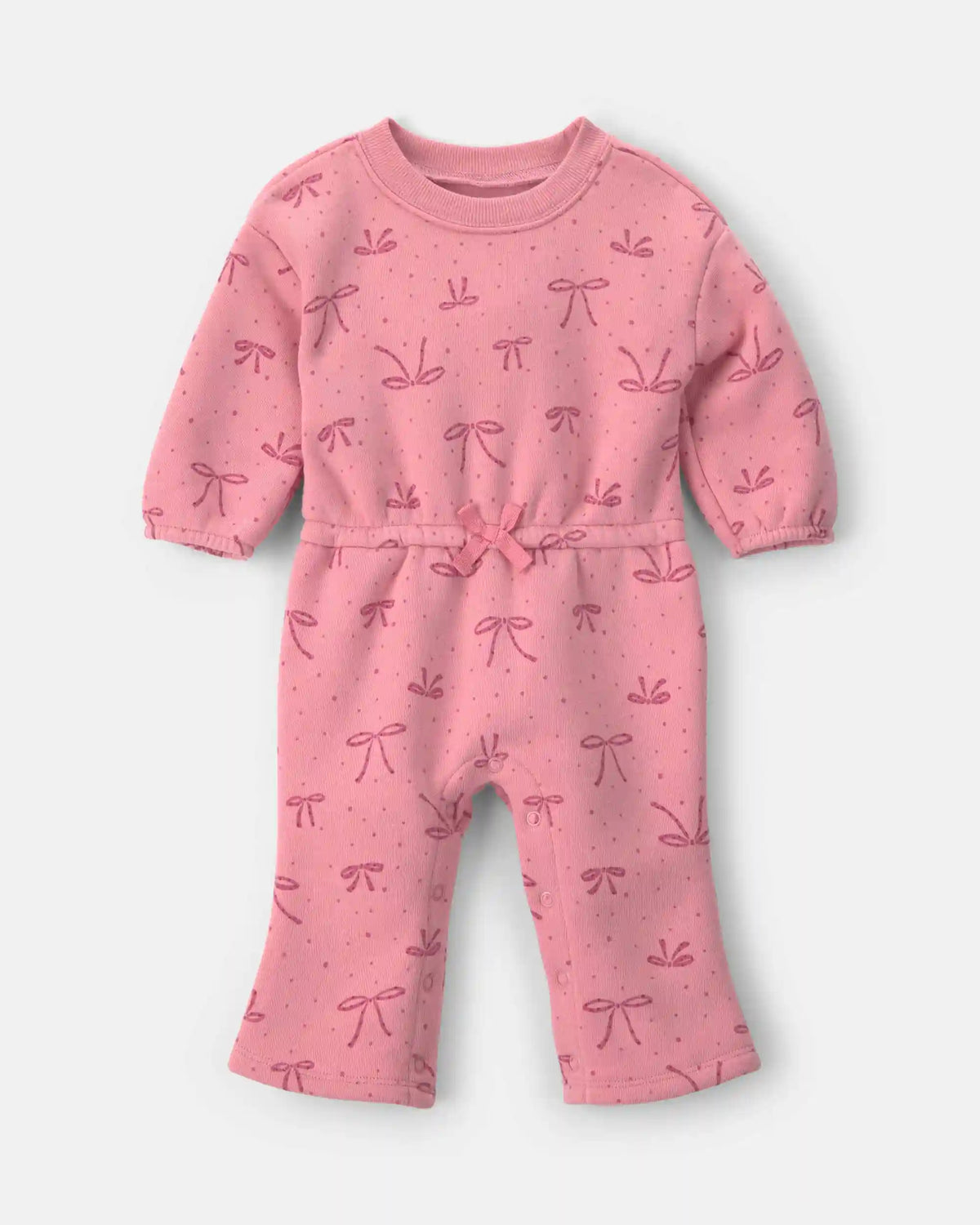 Baby Girl Bow Fleece Long-Sleeve Jumpsuit - Pink