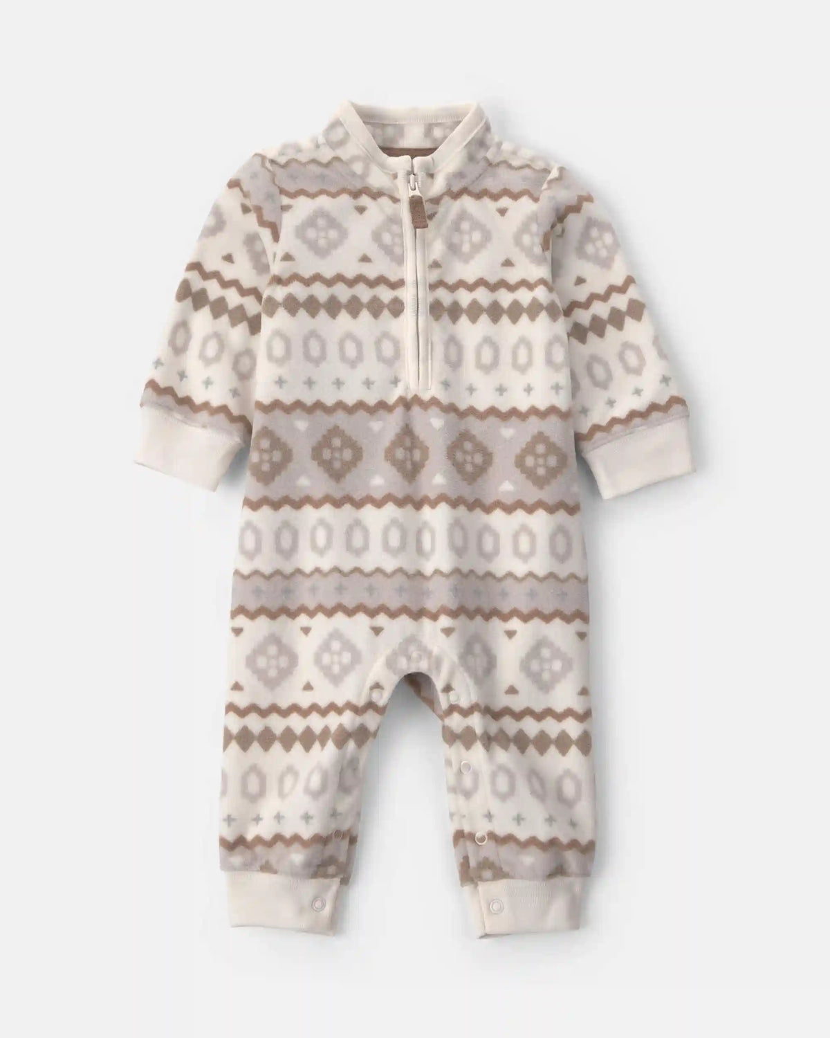 Baby Boy Fair Isle Fleece Long-Sleeve Jumpsuit - Cream/Grey