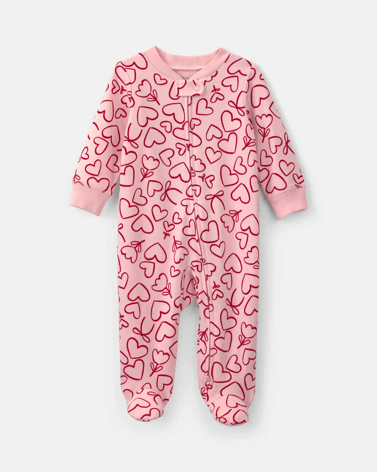 Baby Girl 2-Way Zip Valentine's Day Cotton Sleep & Play Pajamas - Pink