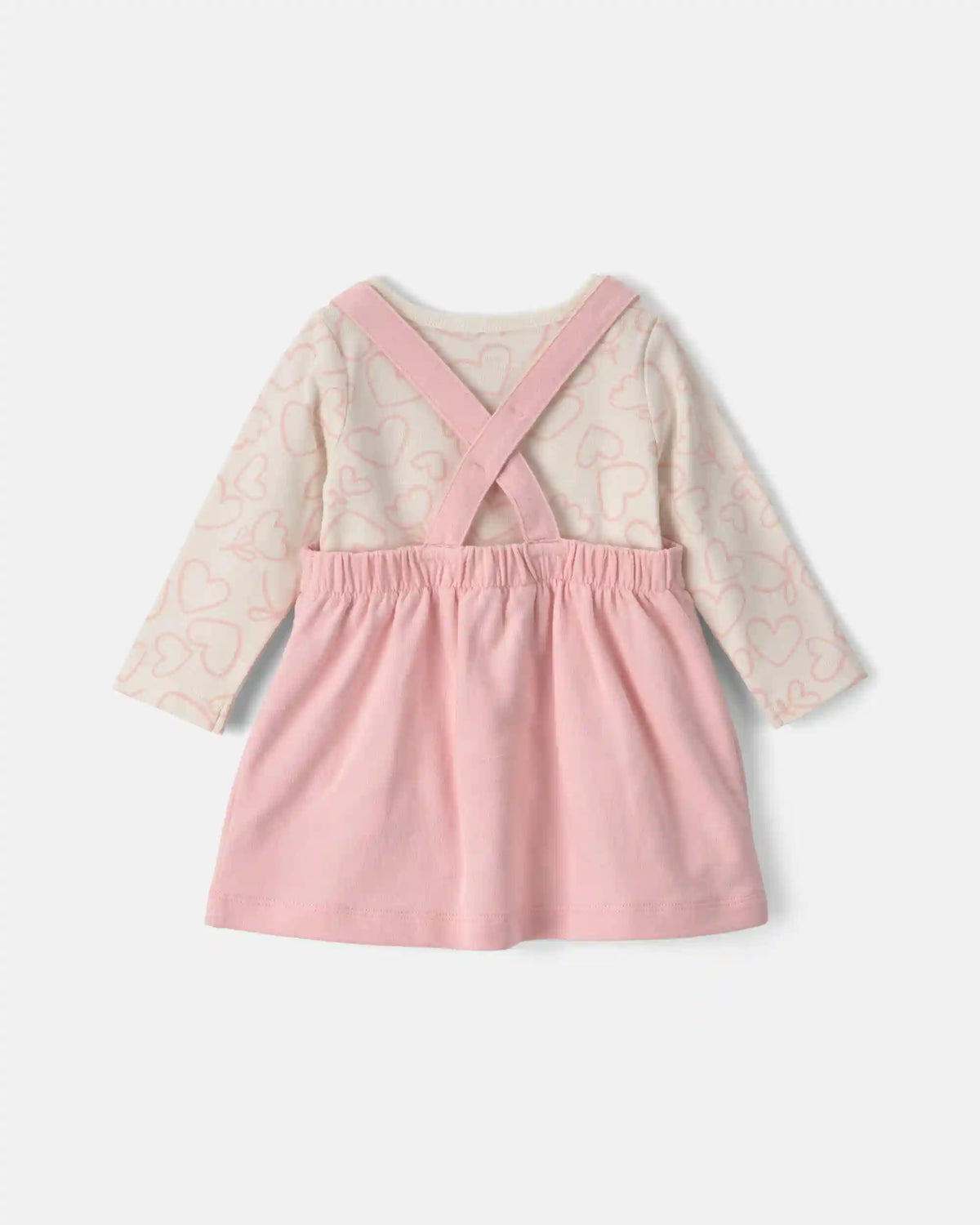 Baby Girl 3-Piece Heart Valentine's Day French Terry Long-Sleeve Dress Set - Pink/Cream