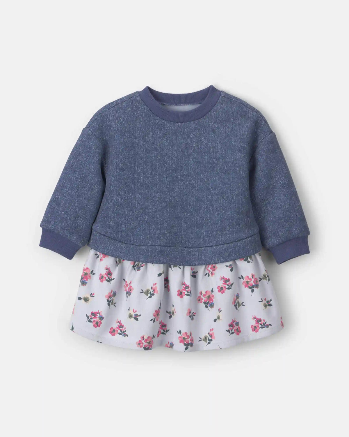 Baby Girl Floral Long-Sleeve Dress - Blue