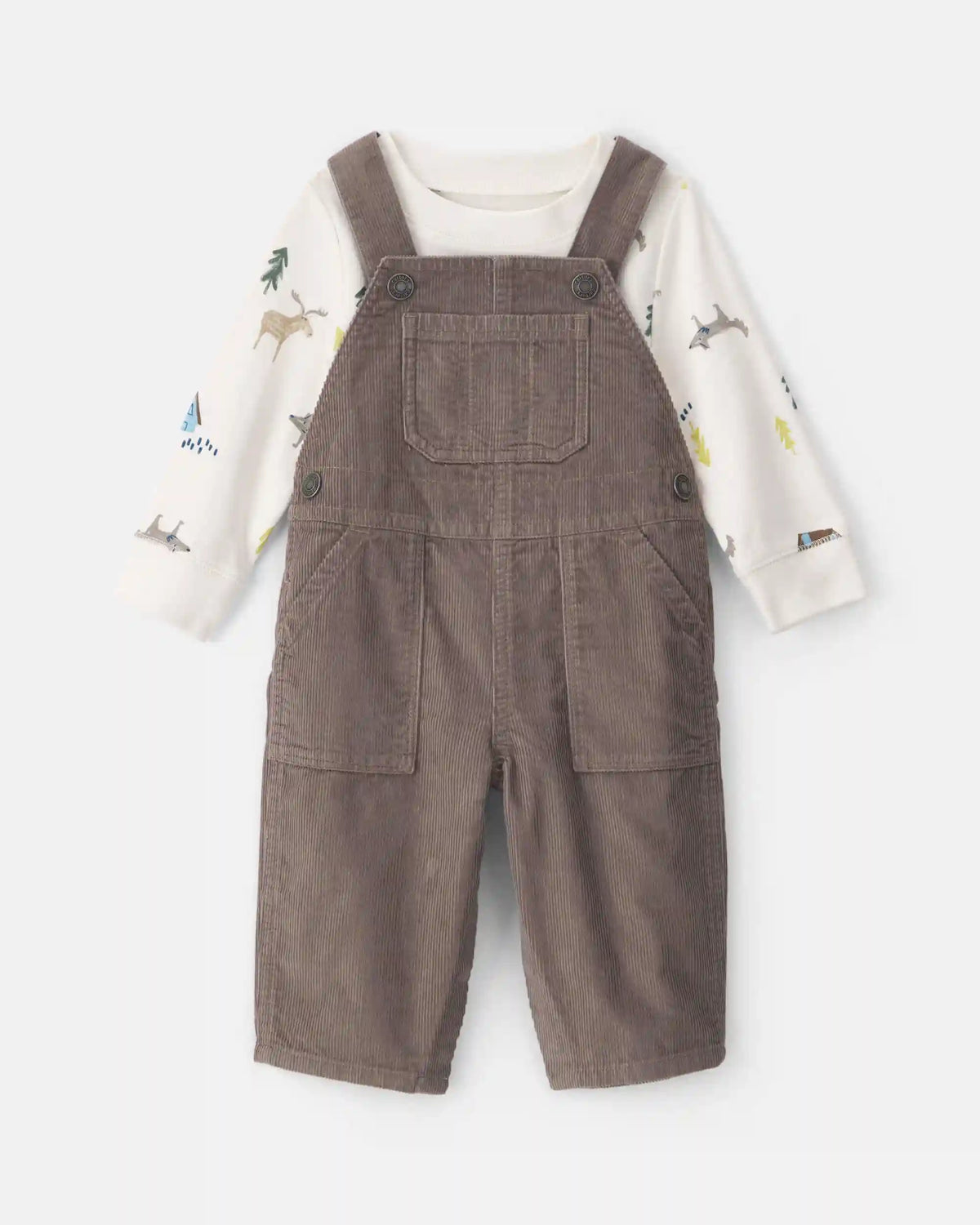 Baby Boy 2-Piece Outdoors Corduroy Long-Sleeve Overall Set - Brown/Cream