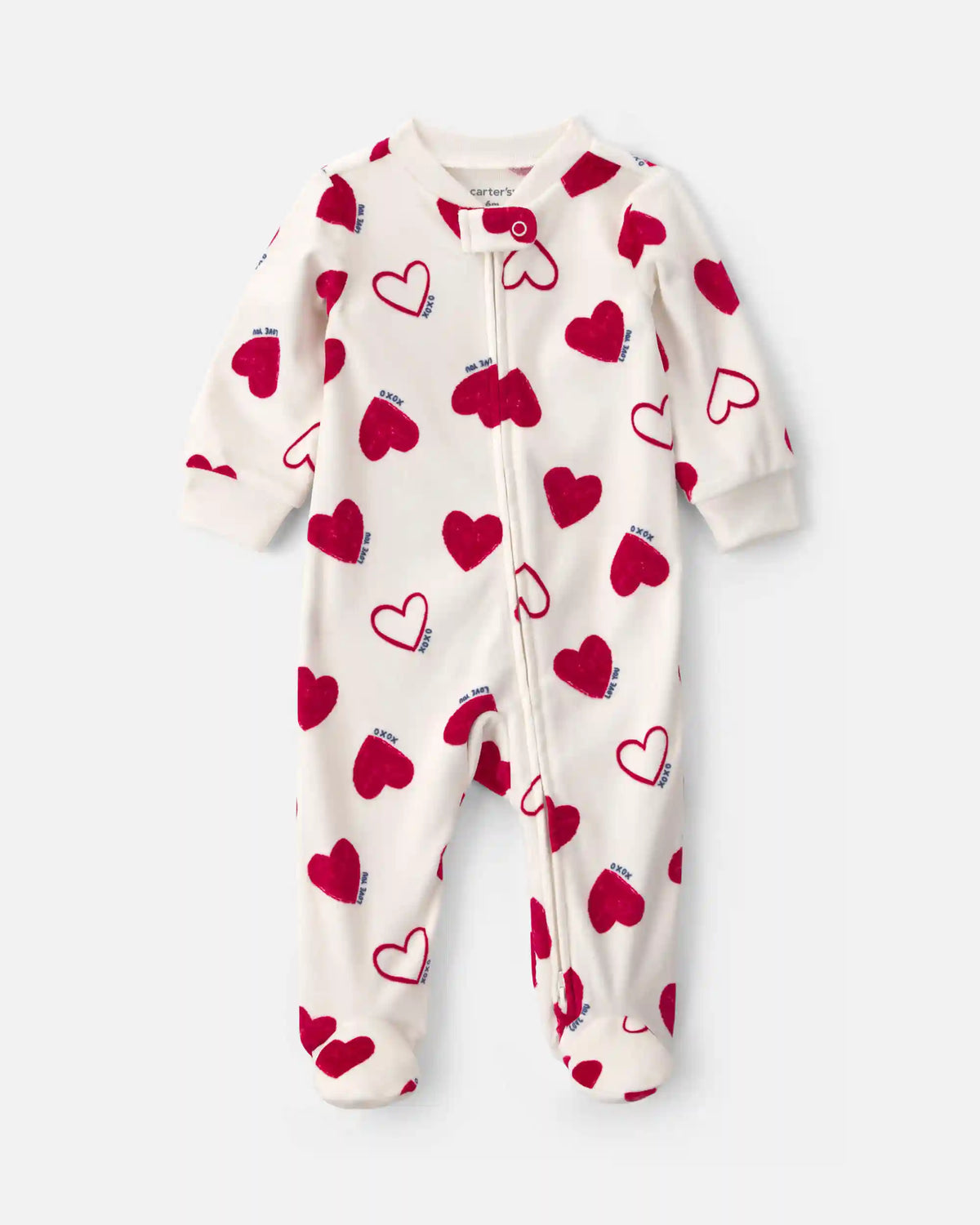 Baby 2-Way Zip Valentine's Day Velvety Sleep & Play Pajamas - Cream/Red