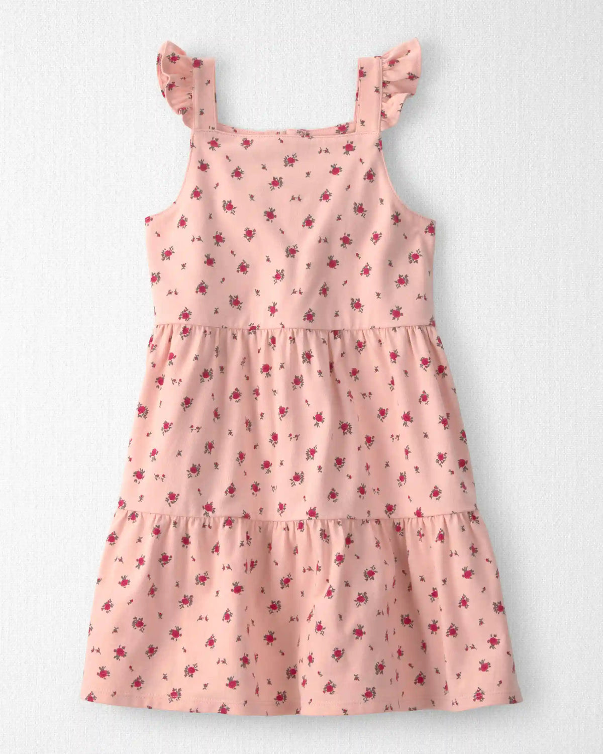 Toddler Girl Organic Cotton Tiered Dress in Blush Floral Print