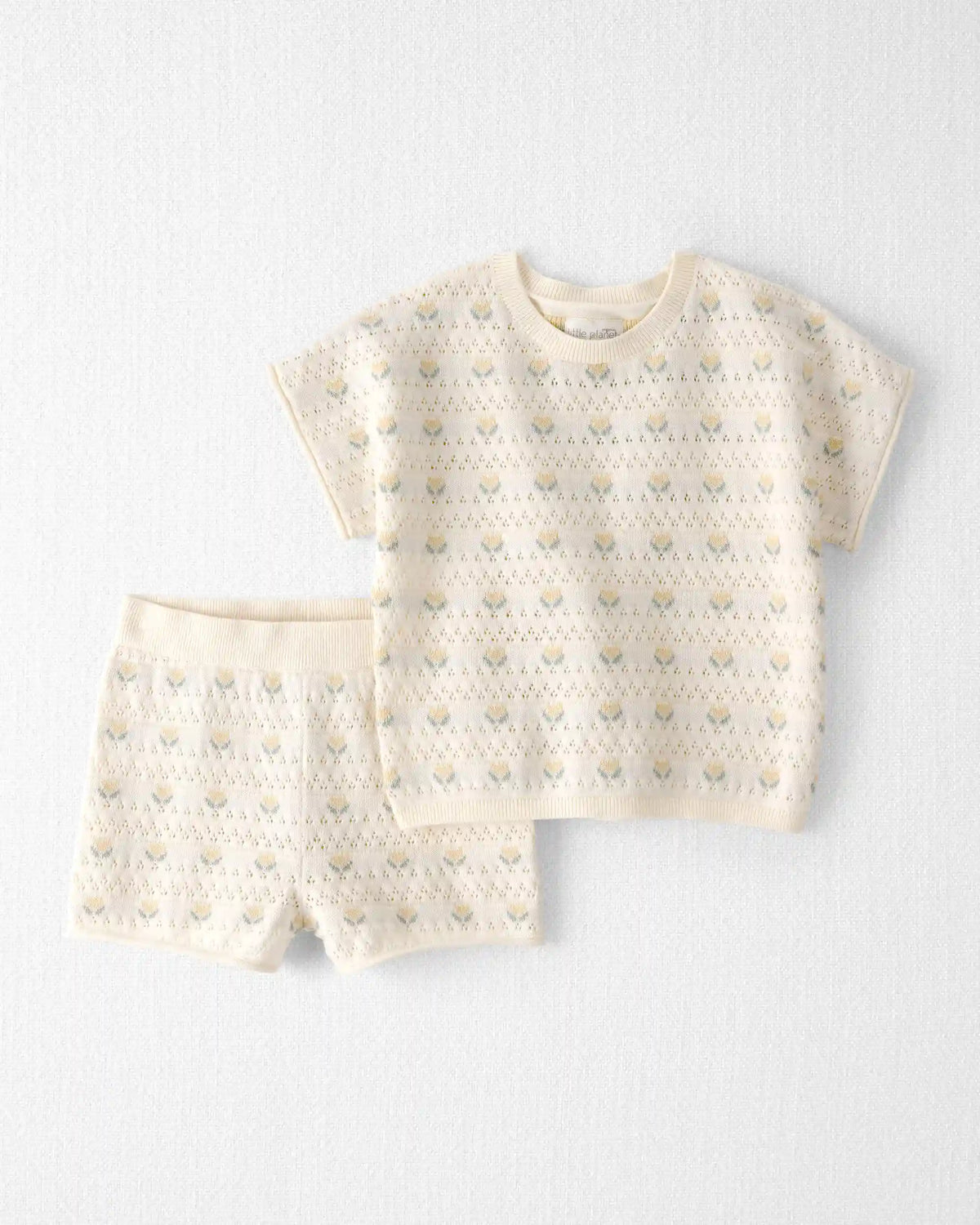 Toddler Girl Organic Cotton Sweater Knit Set in Honey Floral Print