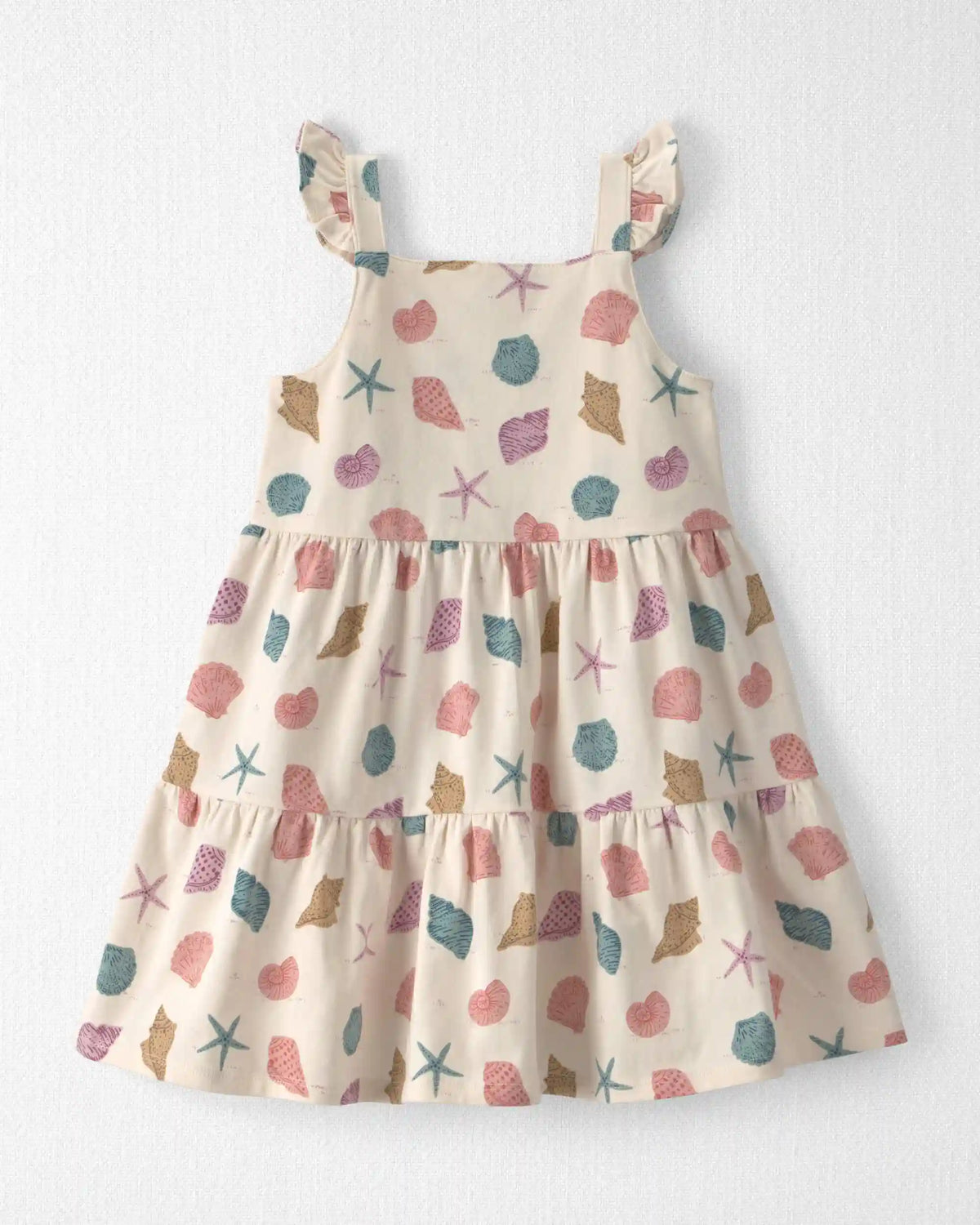 Toddler Girl Organic Cotton Tiered Dress in Seashells
