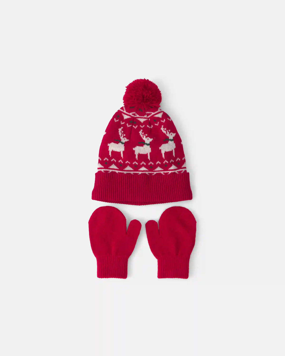 Toddler 2-Piece Fair Isle Christmas Beanie & Glove Set - Red
