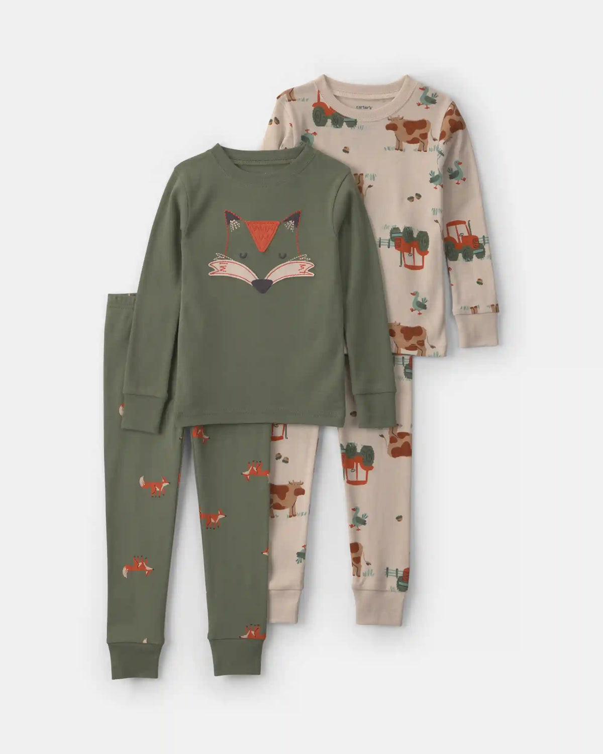 Toddler Boy 4-Piece Fox 100% Cotton Snug Fit Pajama Set - Green