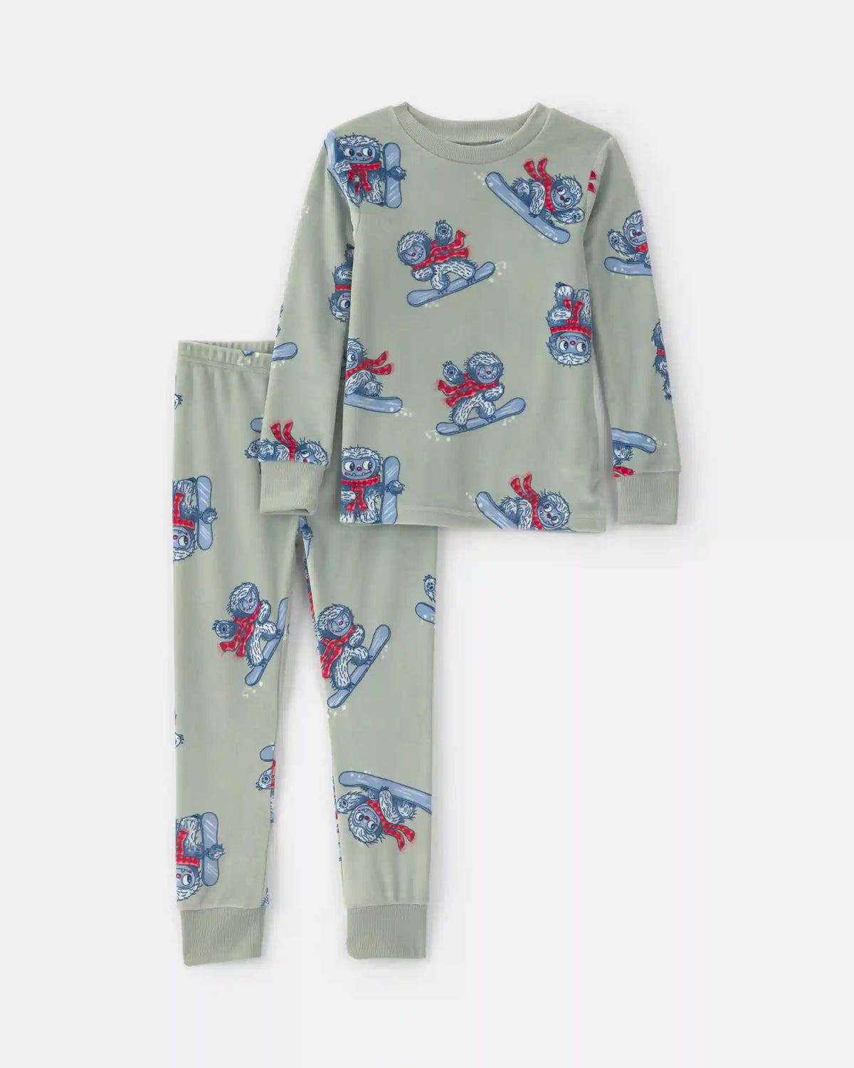 Toddler Boy 2-Piece Yeti Snowboard DreamPlush Snug Fit Pajama Set - Green