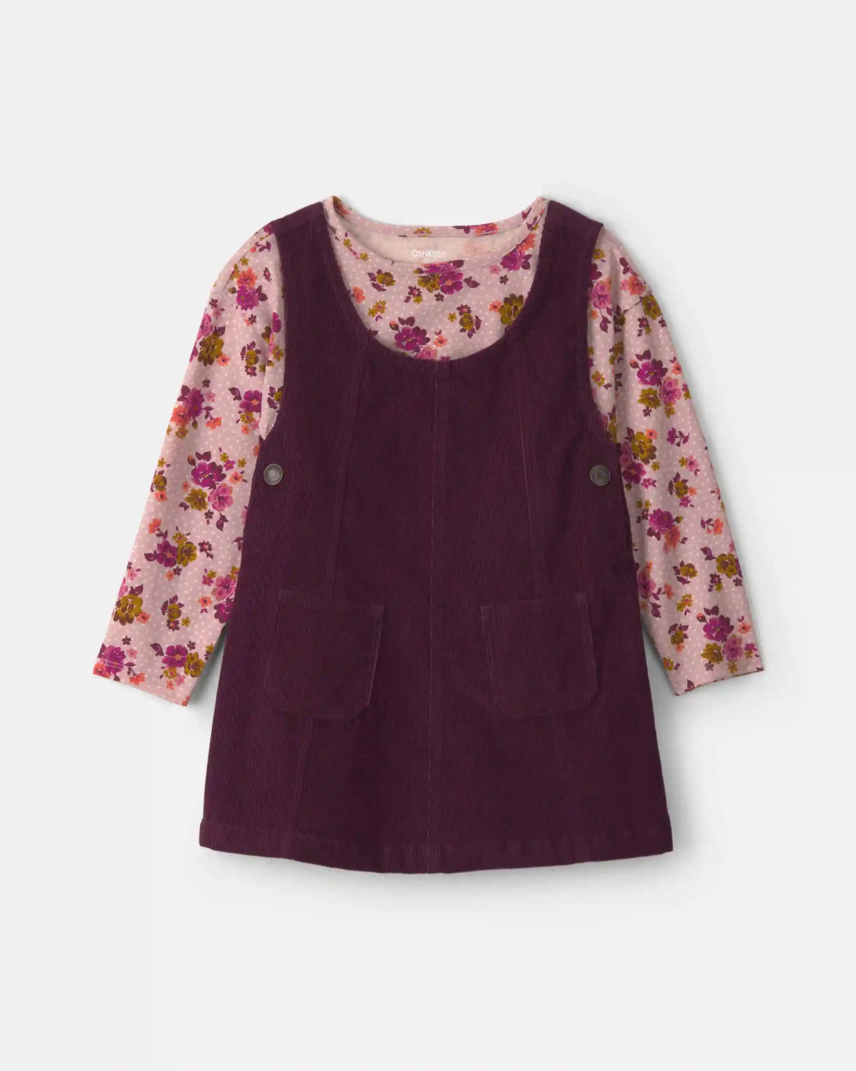 Toddler Girl 2-Piece Floral Corduroy Long-Sleeve Dress Set - Pink/Purple