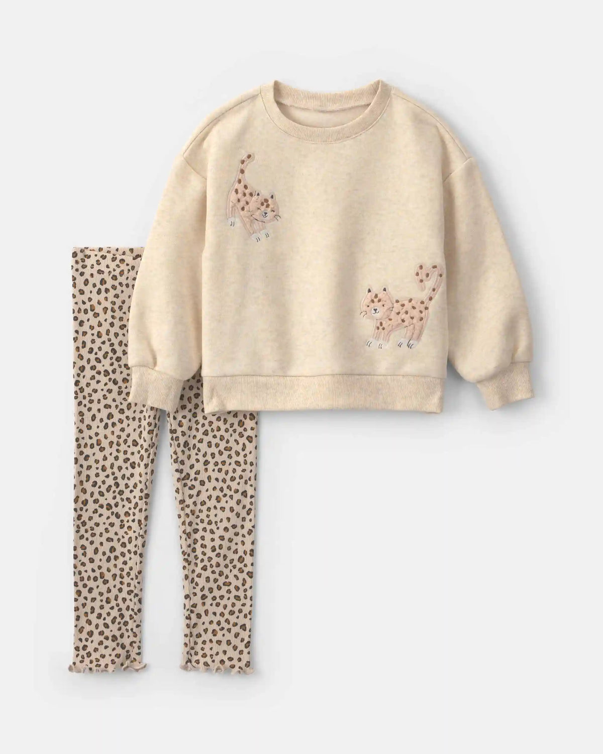 Toddler Girl 2-Piece Leopard Fleece Long-Sleeve Top & Pant Set - Brown/Cream