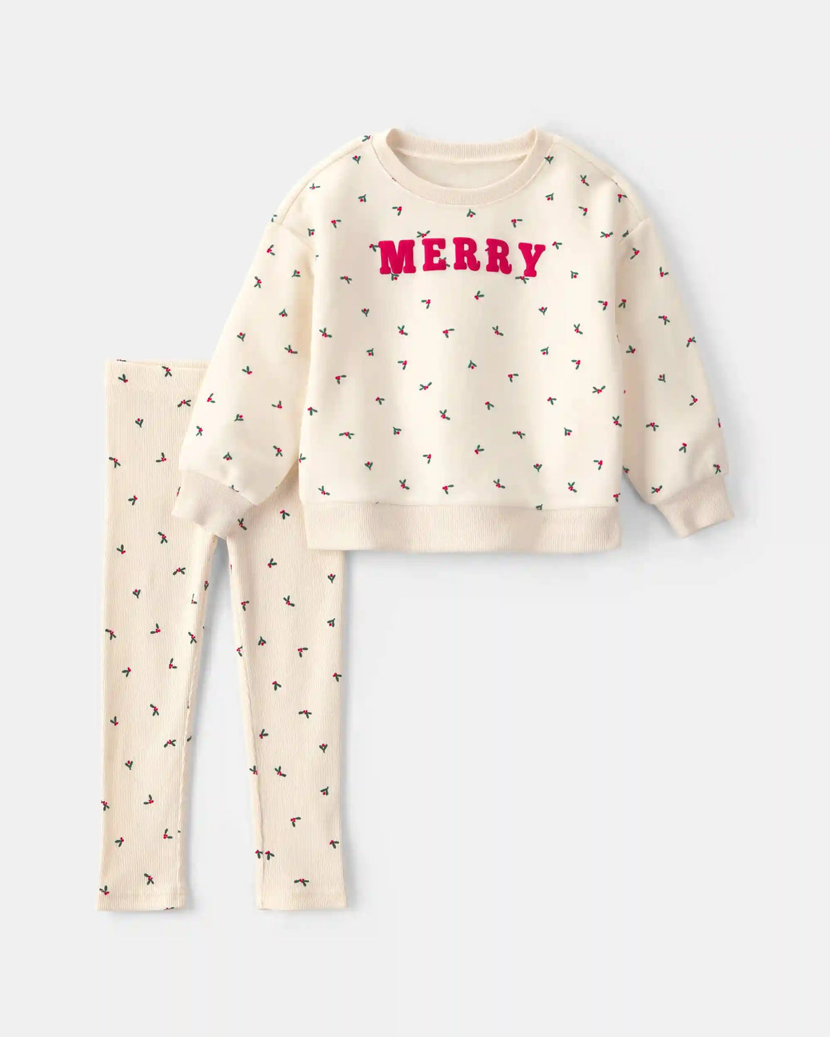 Toddler Girl 2-Piece 'Merry' Fleece Long-Sleeve Top & Pant Set - Cream