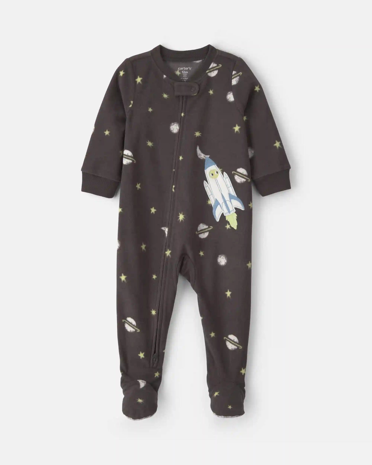 Toddler Boy 1-Piece Space Fleece Loose Fit Footed Pajama - Black
