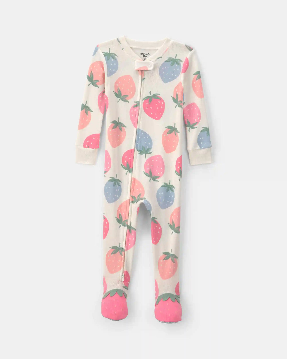 Toddler Girl Strawberry Cotton Snug Fit 1-Piece Pajama - Pink/White