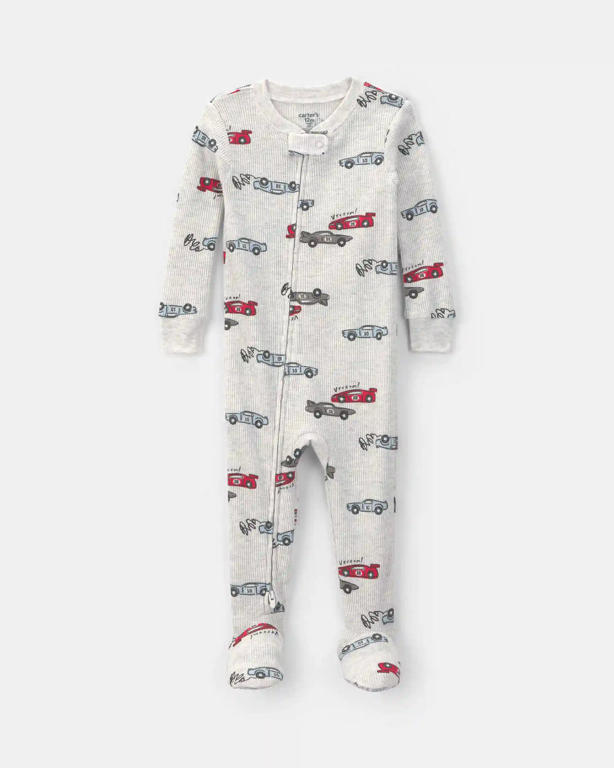 Toddler Boy Race Car Thermal Waffle Knit 1-Piece Pajama - Cream