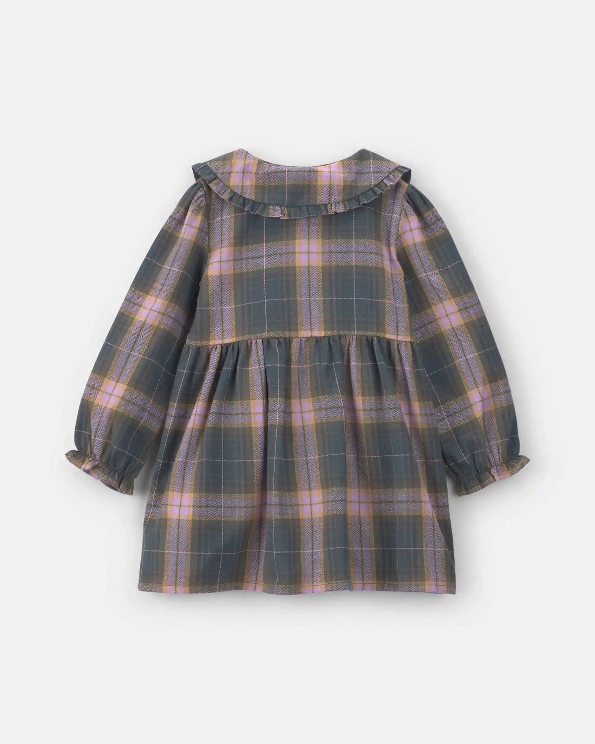 Toddler Girl Plaid Peter Pan Collar Long-Sleeve Dress - Grey/Pink