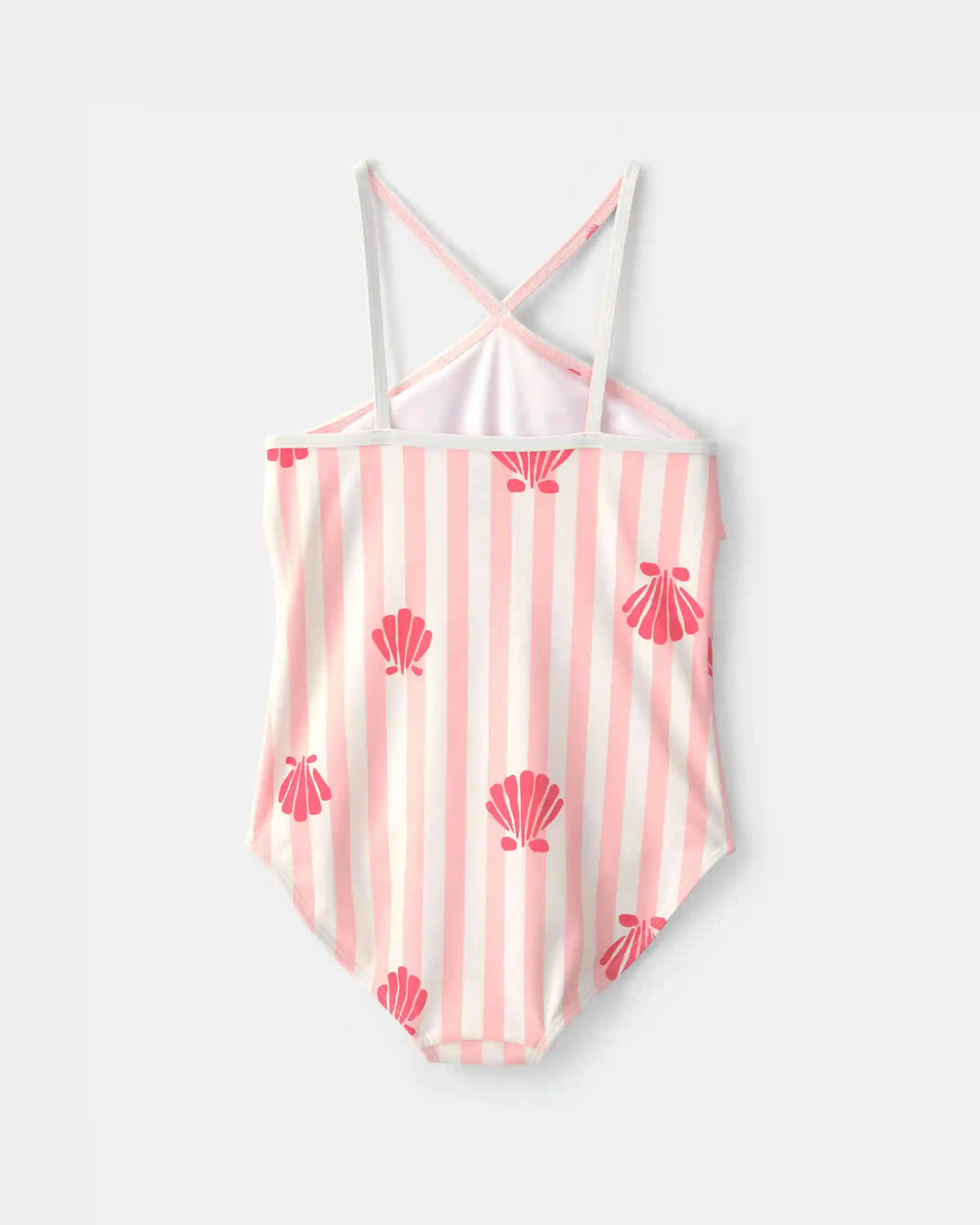 Girls 1-Piece Shell Striped Swimsuit - Pink