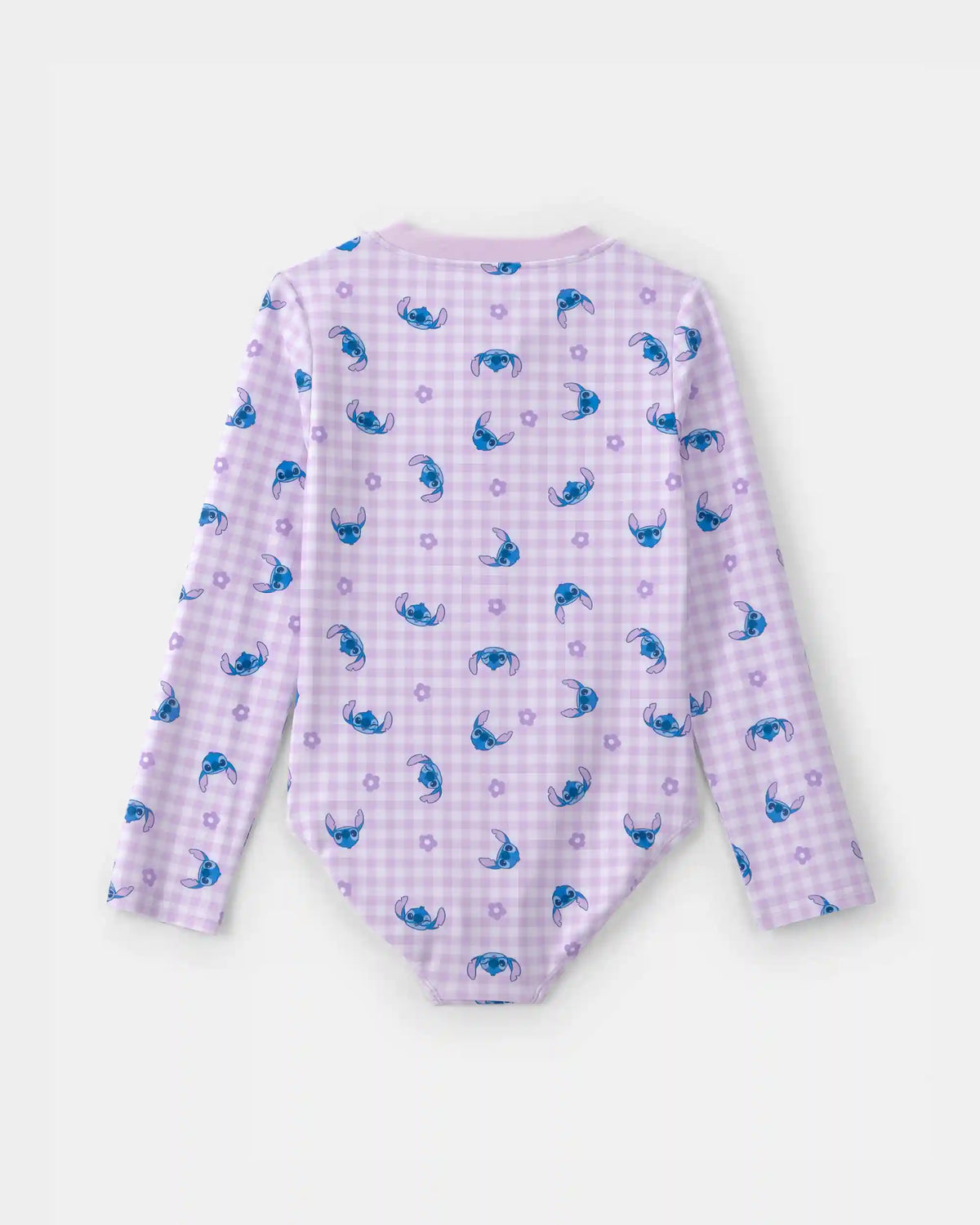 Girls Disney© Lilo & Stitch Gingham 1-Piece Rashguard Swimsuit - Purple/Blue