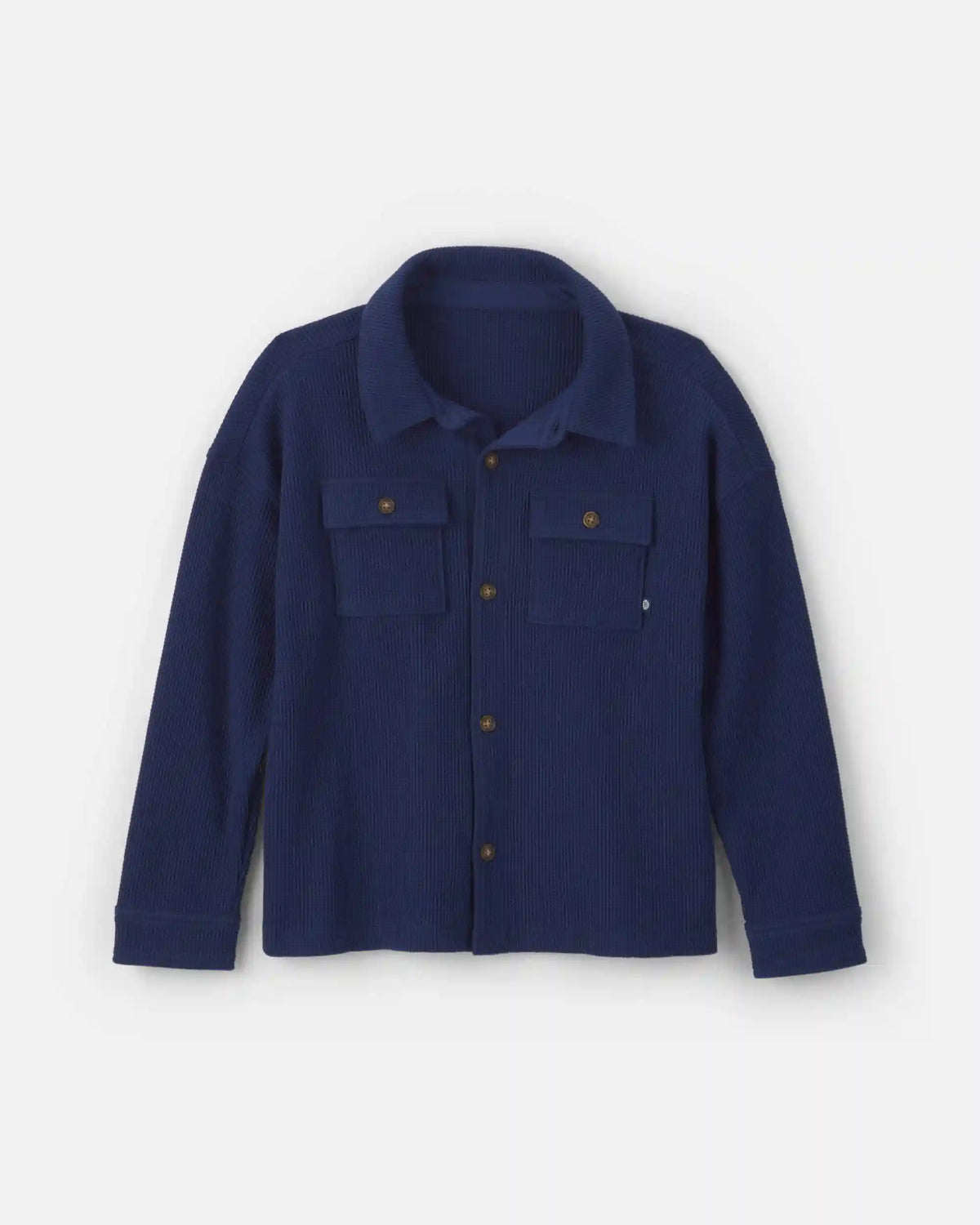 Boys Thermal Long-Sleeve Button-Down Shirt - Navy Blue