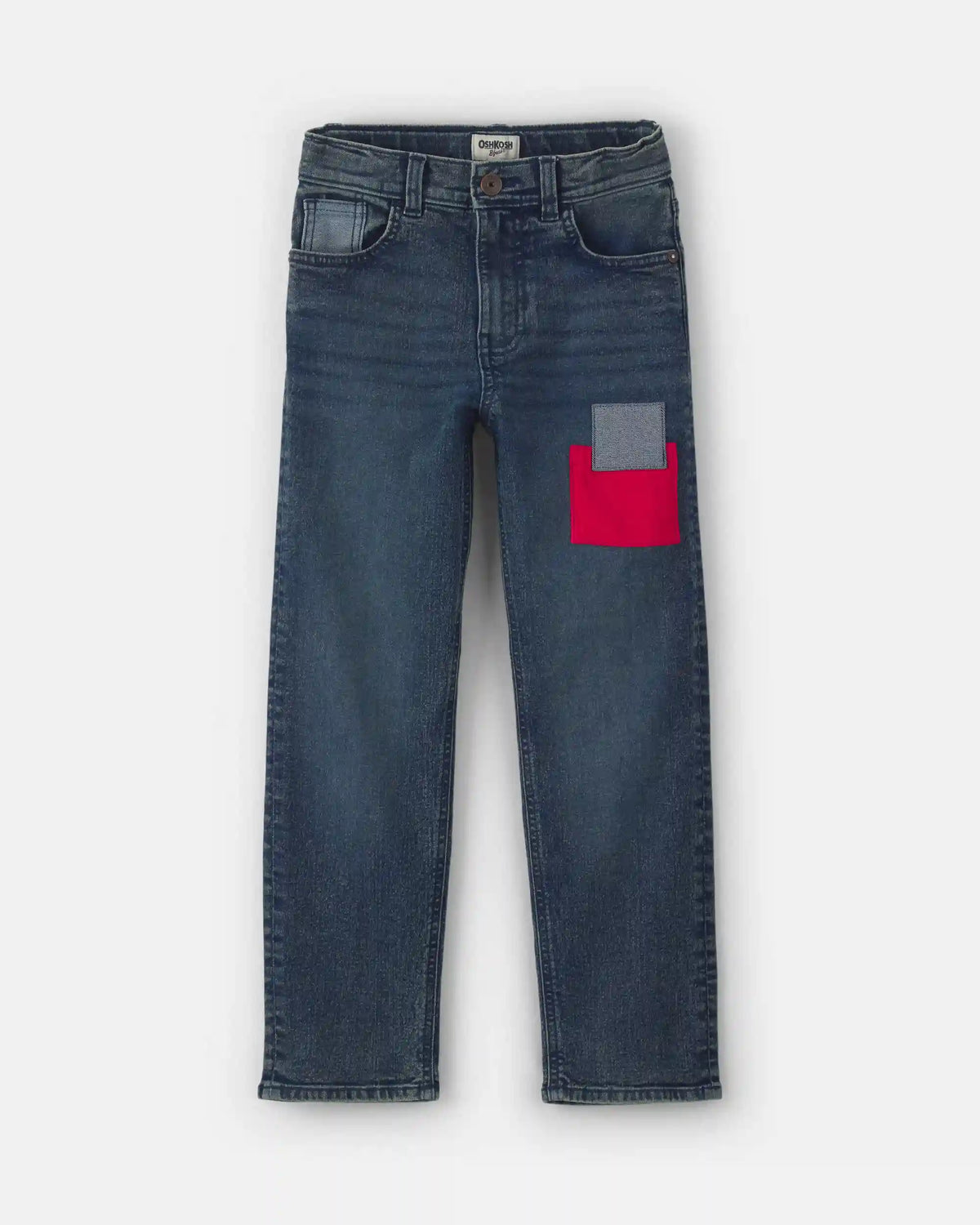 Boys Patched Denim Straight Jeans - Medium Wash