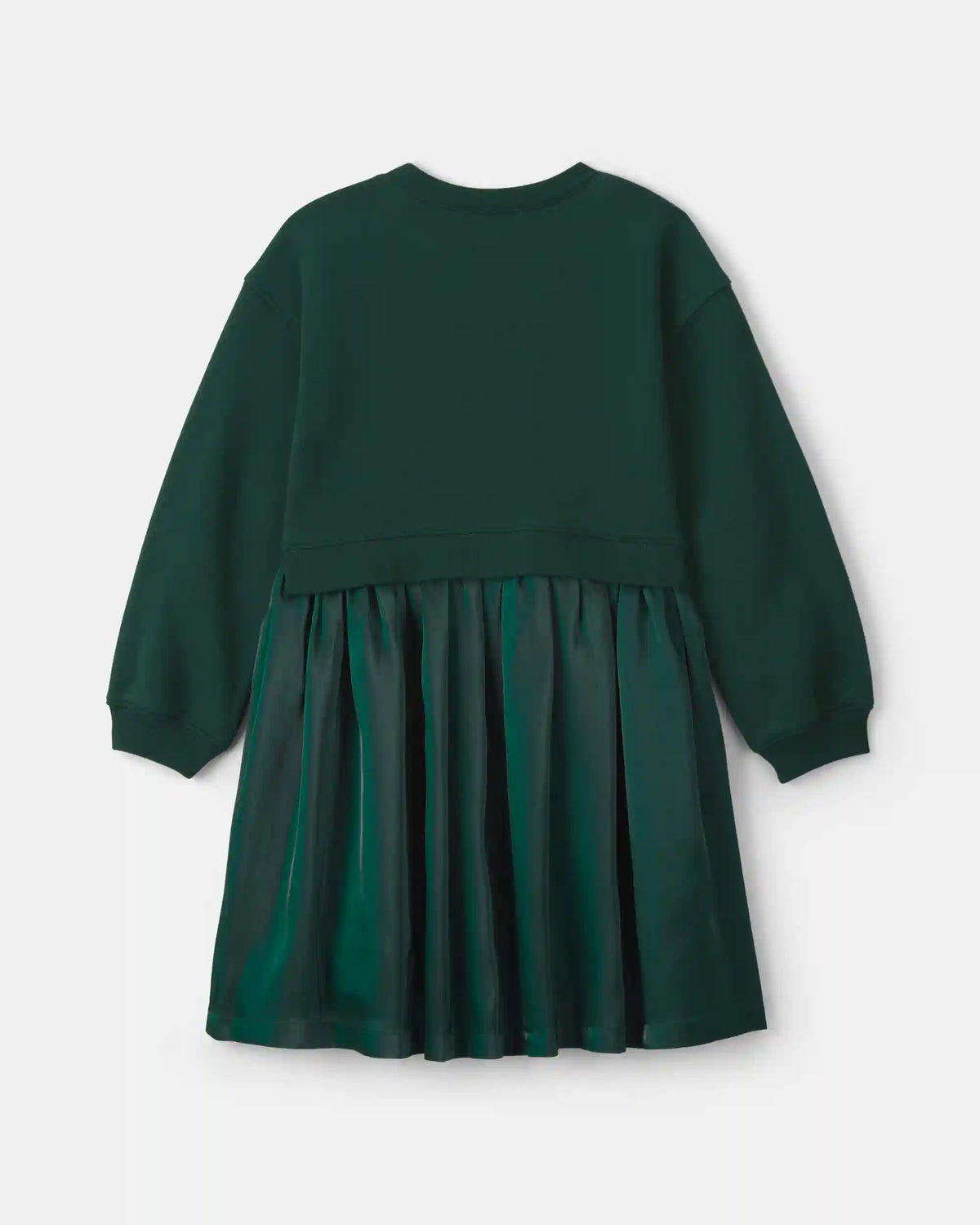 Girls Bow Layered Fleece Dress - Green