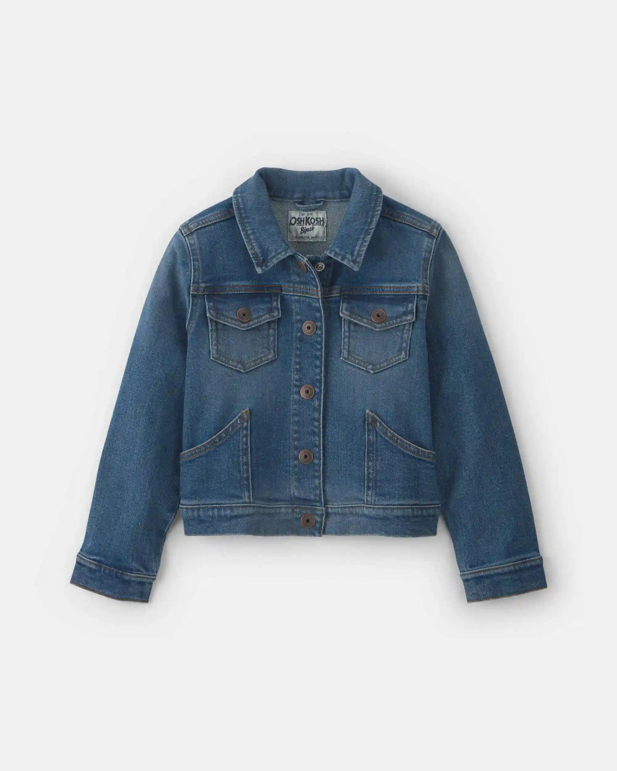 Girls Bear Long-Sleeve Denim Jacket - Medium Wash