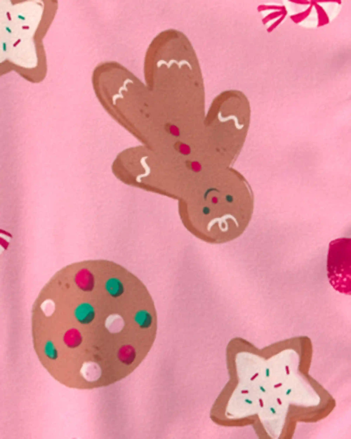 Adult 2-Piece Christmas Gingerbread Fleece Loose Fit Pajama Set - Pink