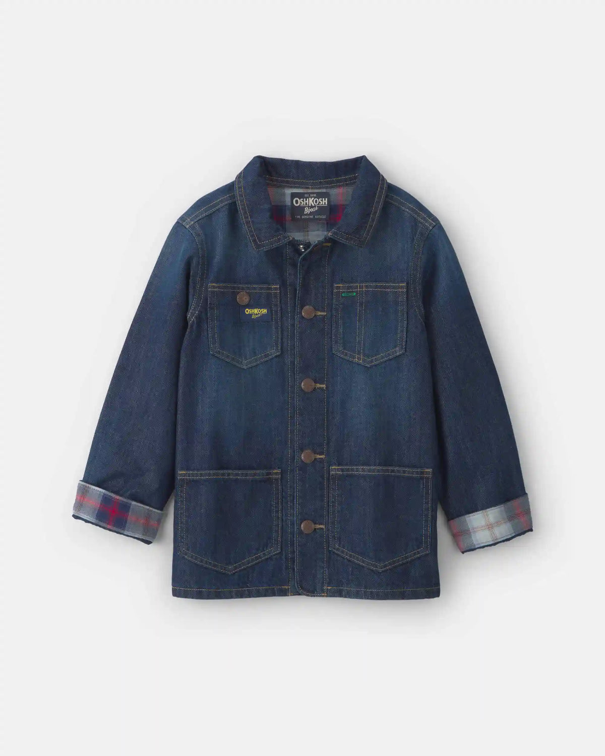 Boys Plaid Denim Jacket - Dark Wash