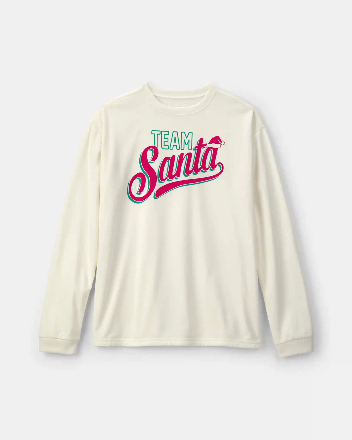 Adult 'Team Santa' Christmas Fleece Loose Fit Pajama Top - Cream
